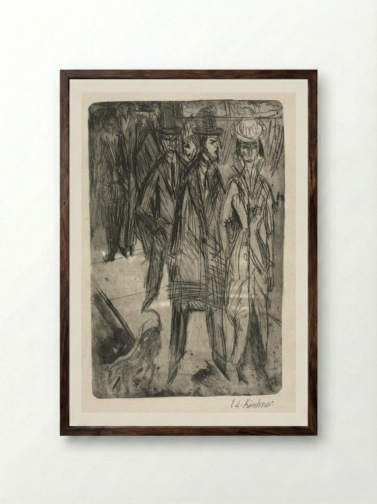 On the Street - Ernst Ludwig Kirchner - Framed Print Dark Wood
