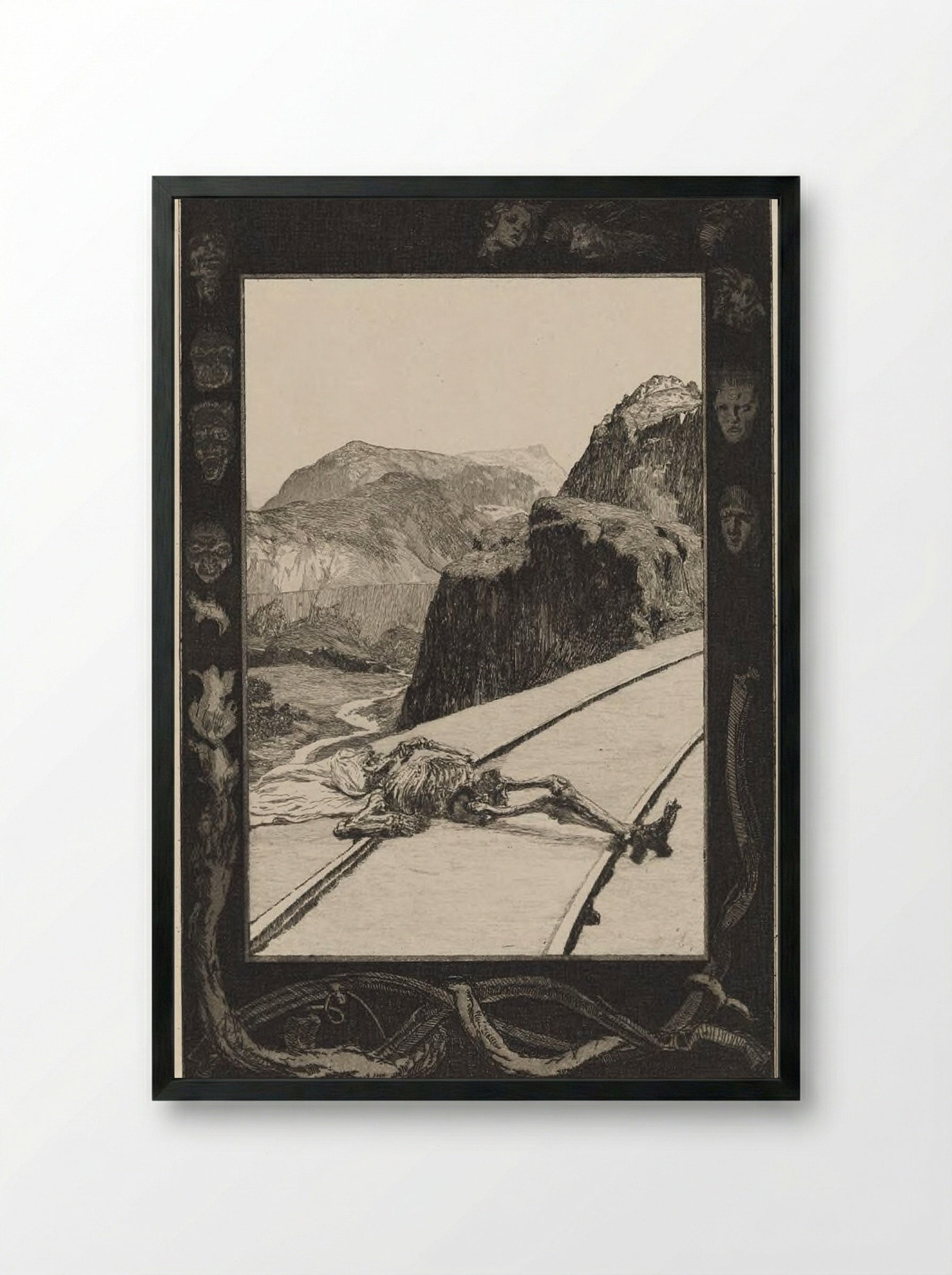 On the Tracks - Max Klinger - Framed Print Black