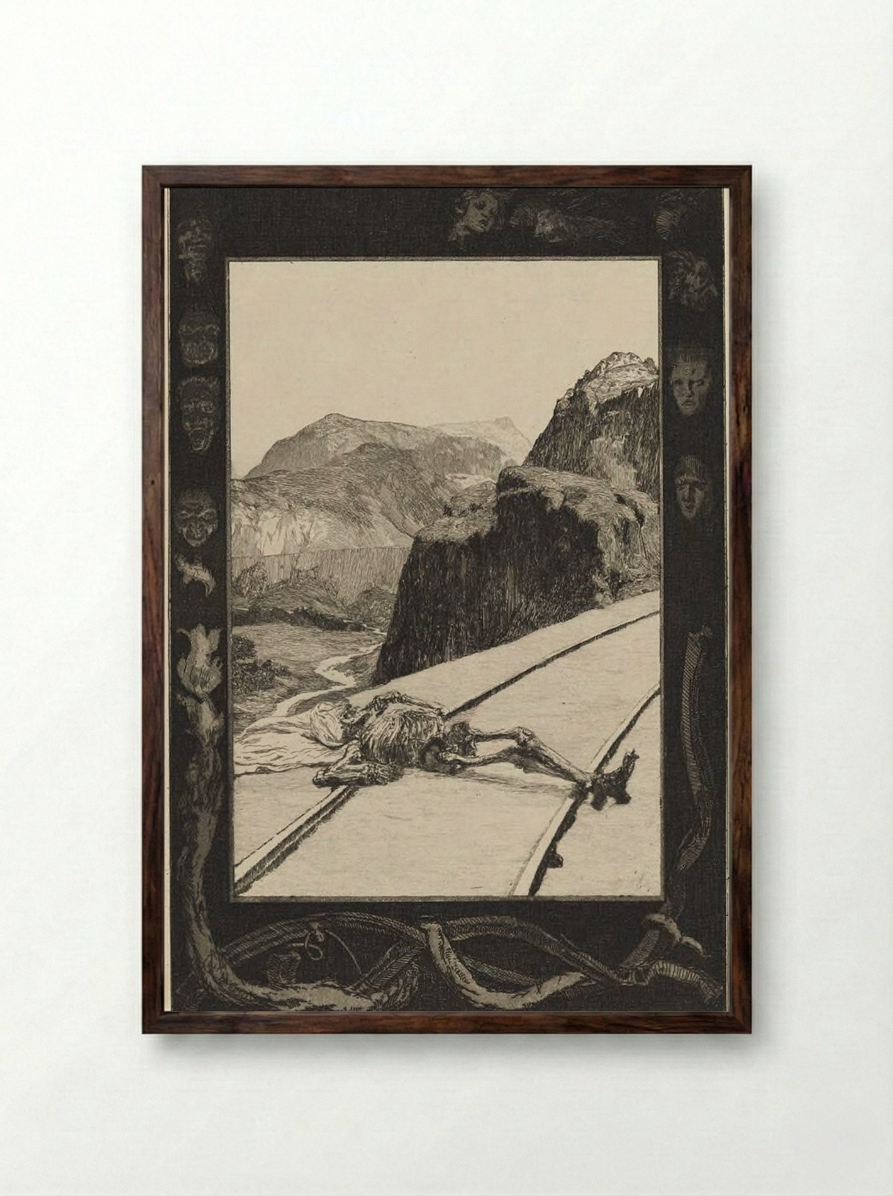 On the Tracks - Max Klinger - Framed Print Dark Wood