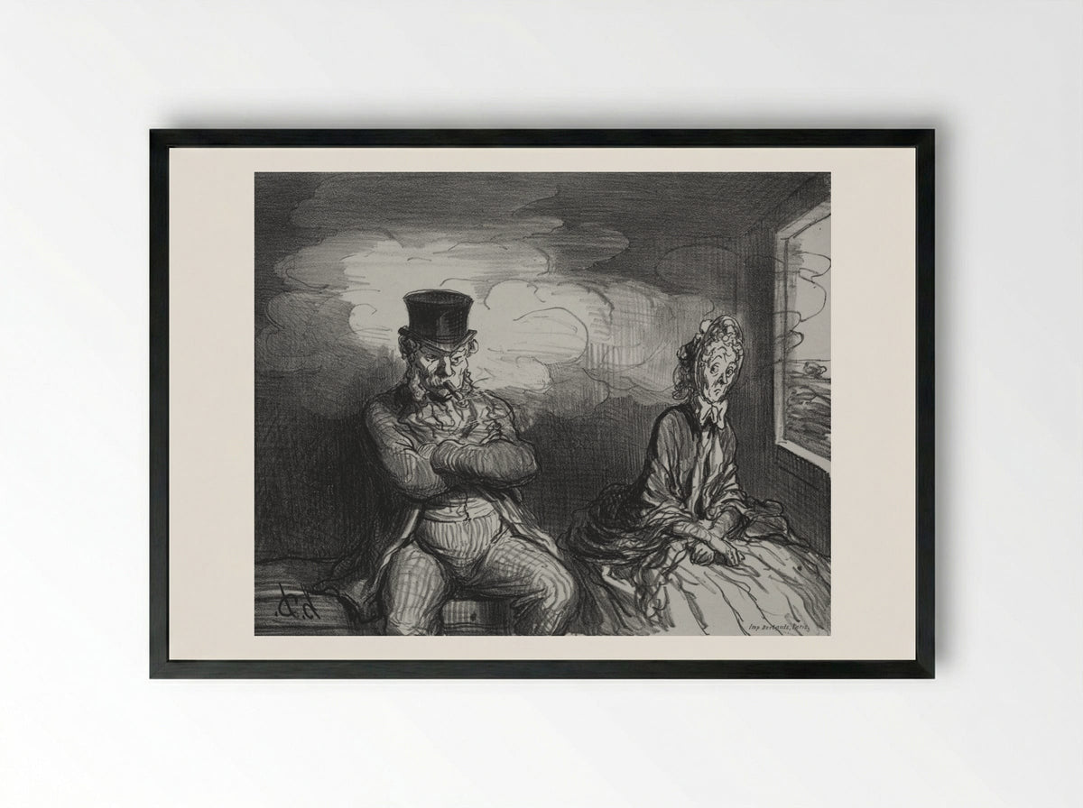 On the Train: A Pleasant Companion - Honoré Daumier - Framed Print Black