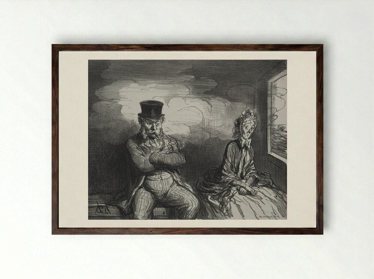 On the Train: A Pleasant Companion - Honoré Daumier - Framed Print Dark Wood