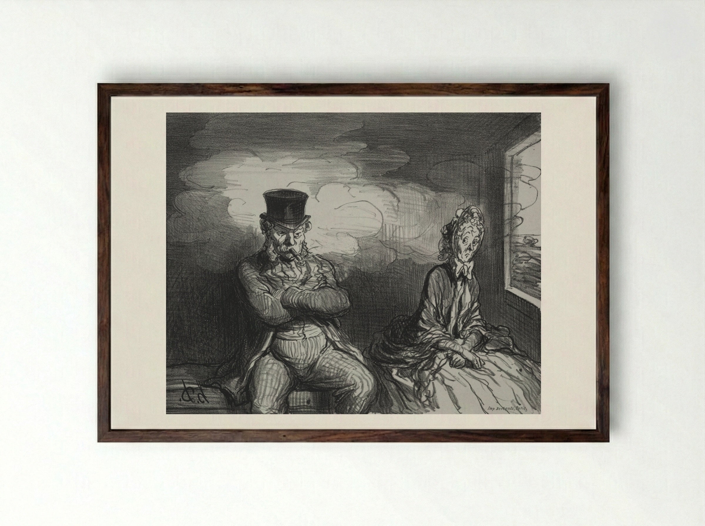 On the Train: A Pleasant Companion - Honoré Daumier - Framed Print Dark Wood