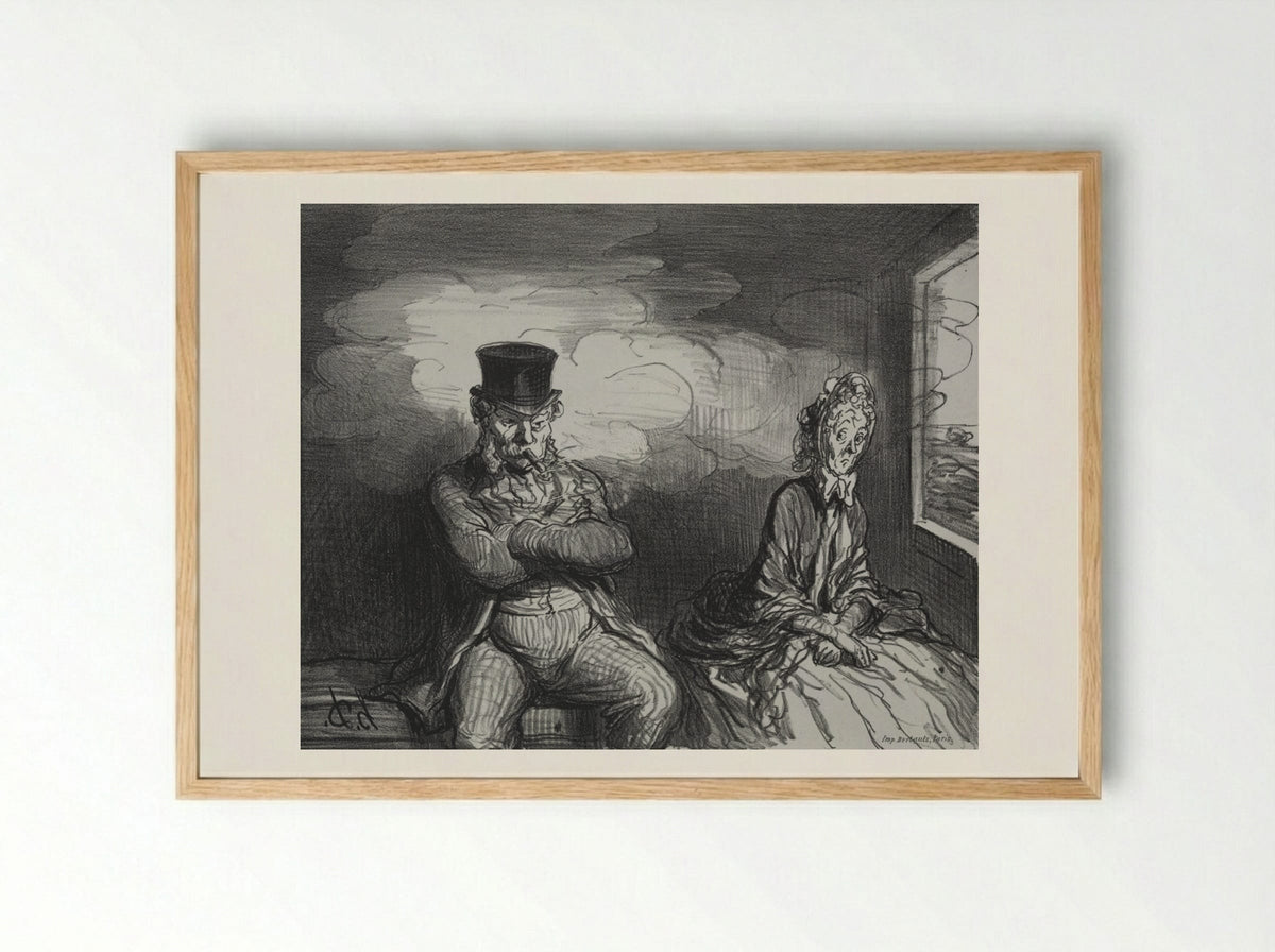 On the Train: A Pleasant Companion - Honoré Daumier - Framed Print Wood