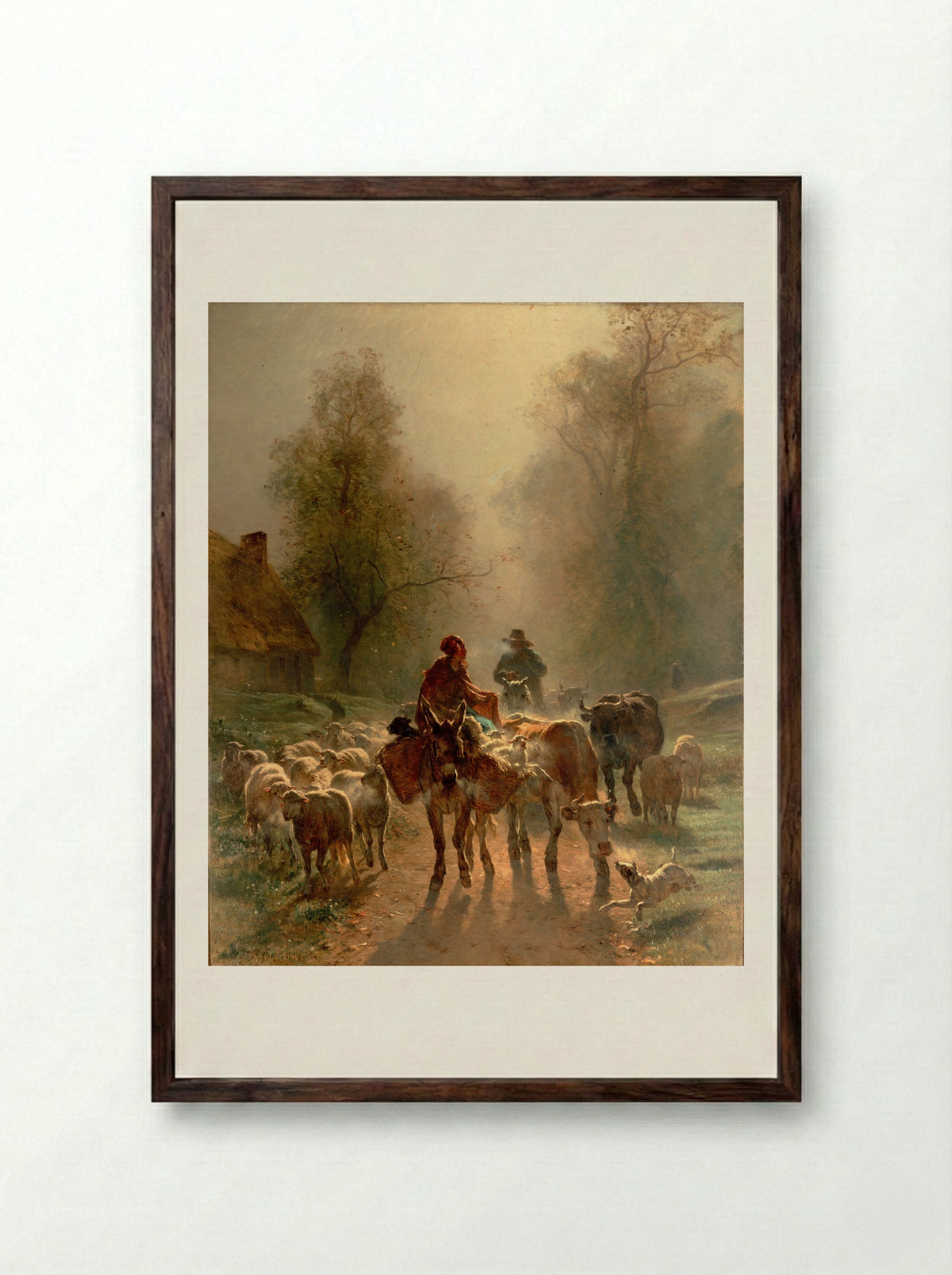 On the Way to the Market - Constant Troyon - Framed Print Dark Wood