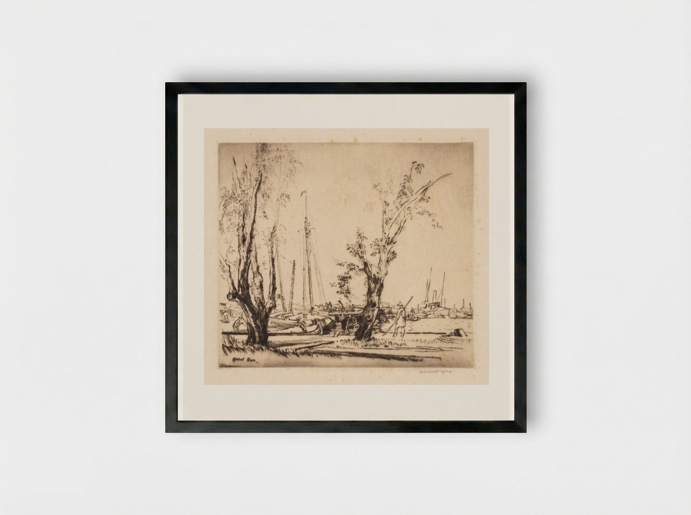 On the Y, Amsterdam - Muirhead Bone - Framed Print Black