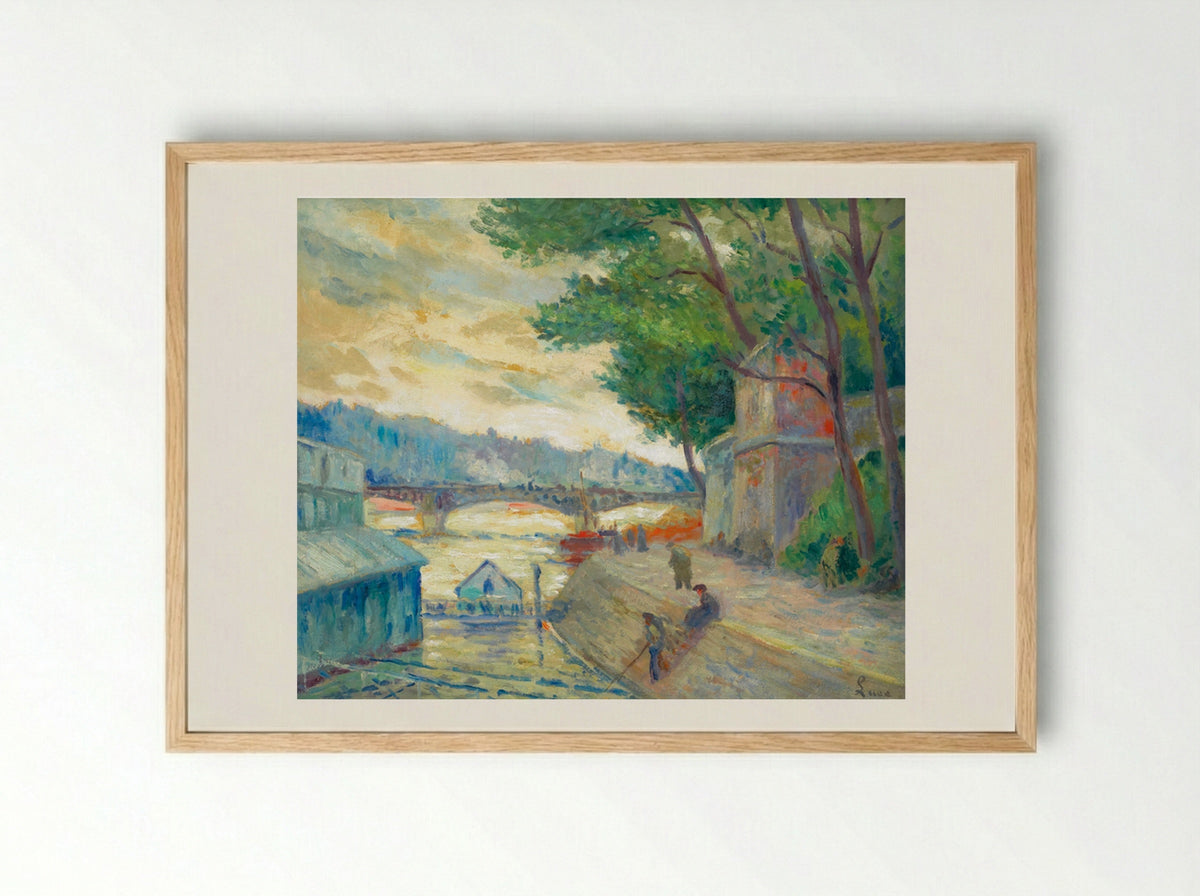 On the banks of the Seine - Maximilien Luce - Framed Print Wood