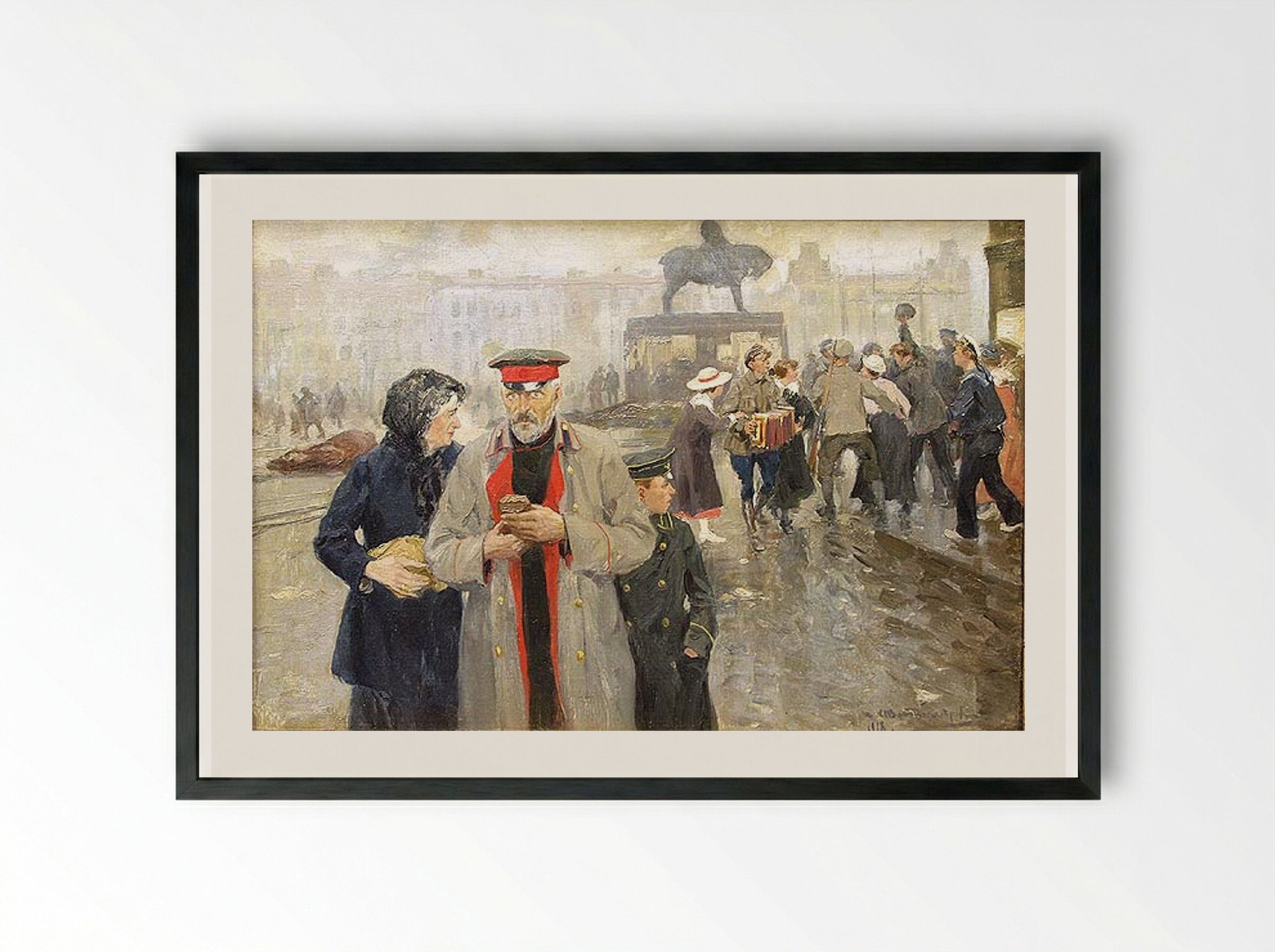 On the streets of Petrograd - Ivan Vladimirov - Framed Print Black