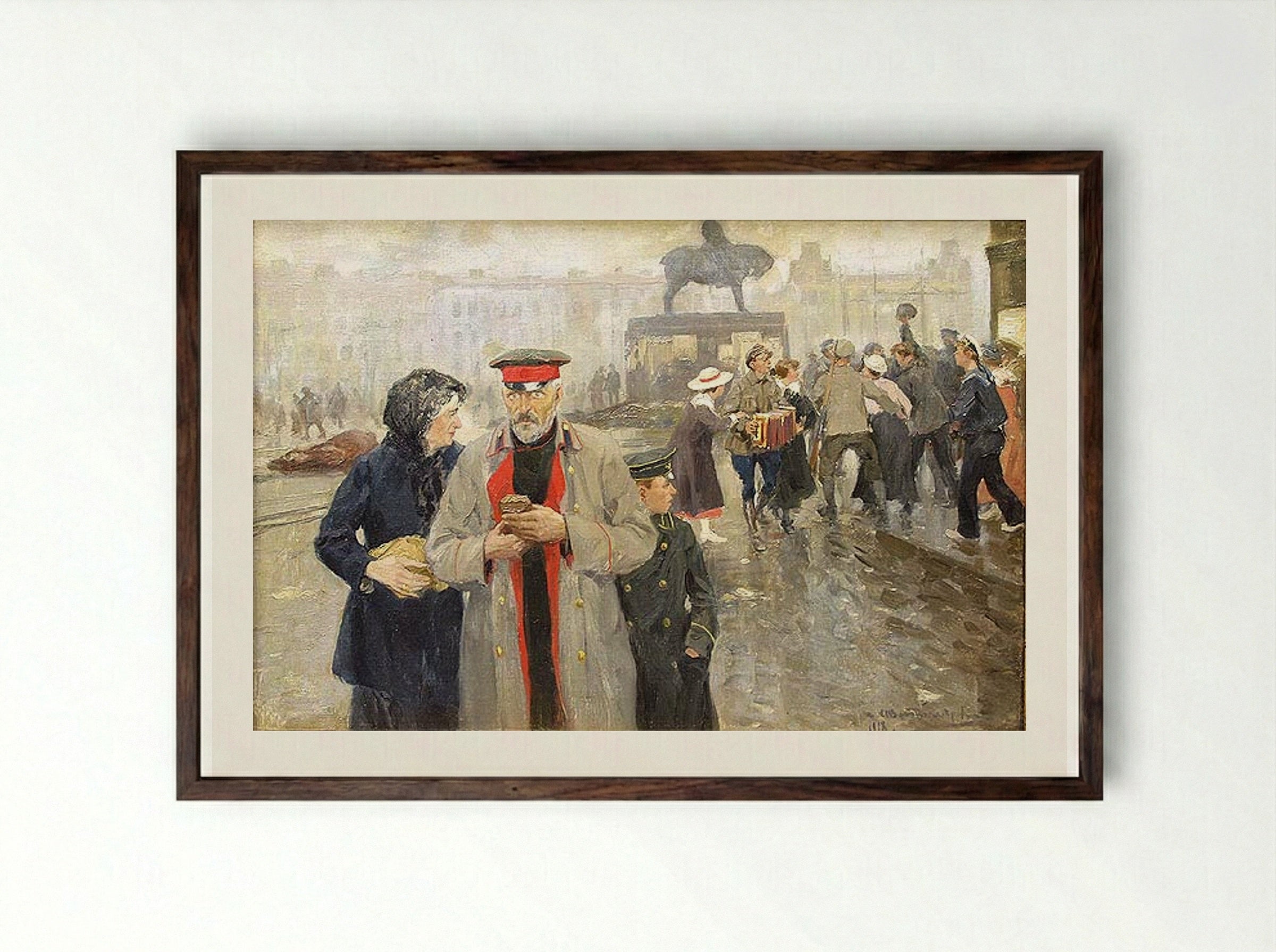 On the streets of Petrograd - Ivan Vladimirov - Framed Print Dark Wood