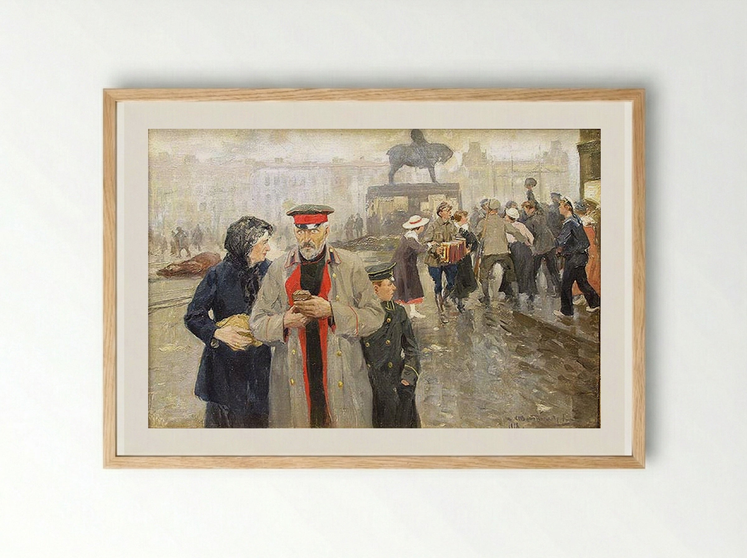 On the streets of Petrograd - Ivan Vladimirov - Framed Print Wood