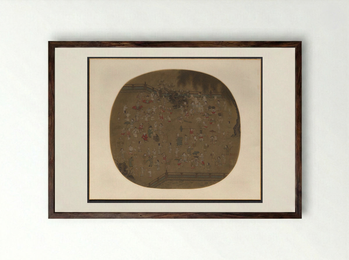 One Hundred Children at Play - Su Hanchen - Framed Print Dark Wood