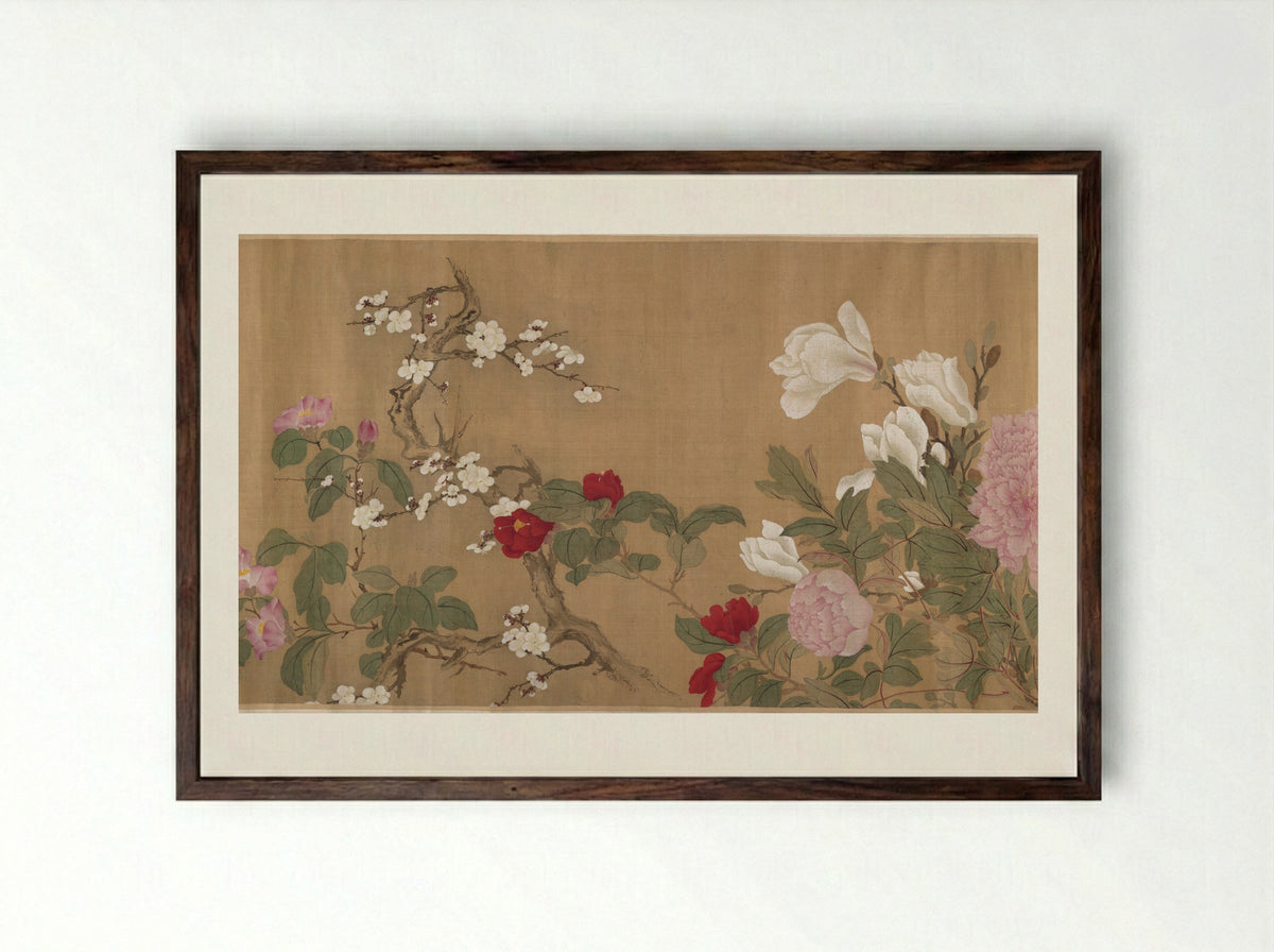 One Hundred Flowers - Yun Shouping - Framed Print Dark Wood