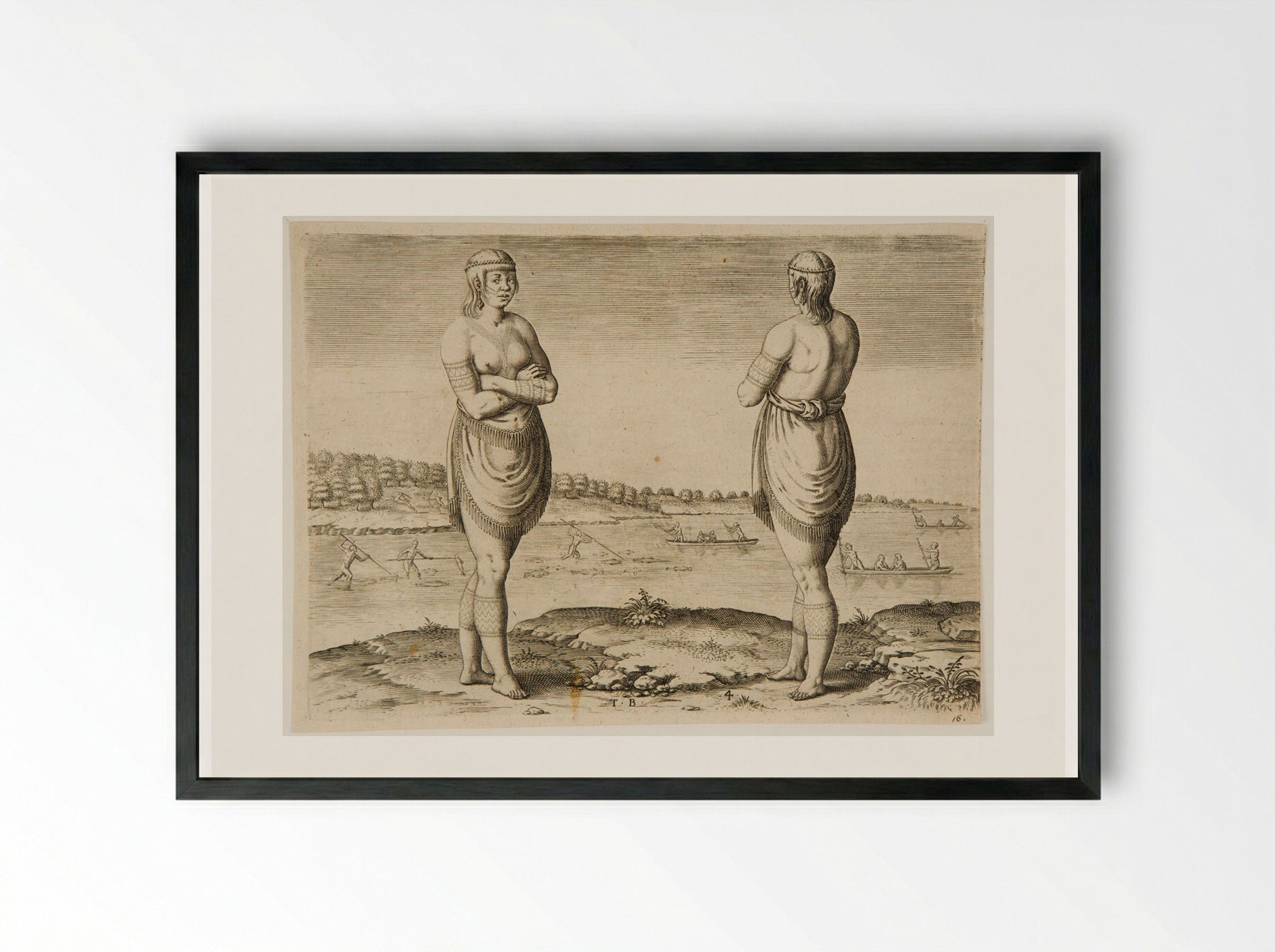 One of the Chief Ladies of Secota - Theodor de Bry - Framed Print Black