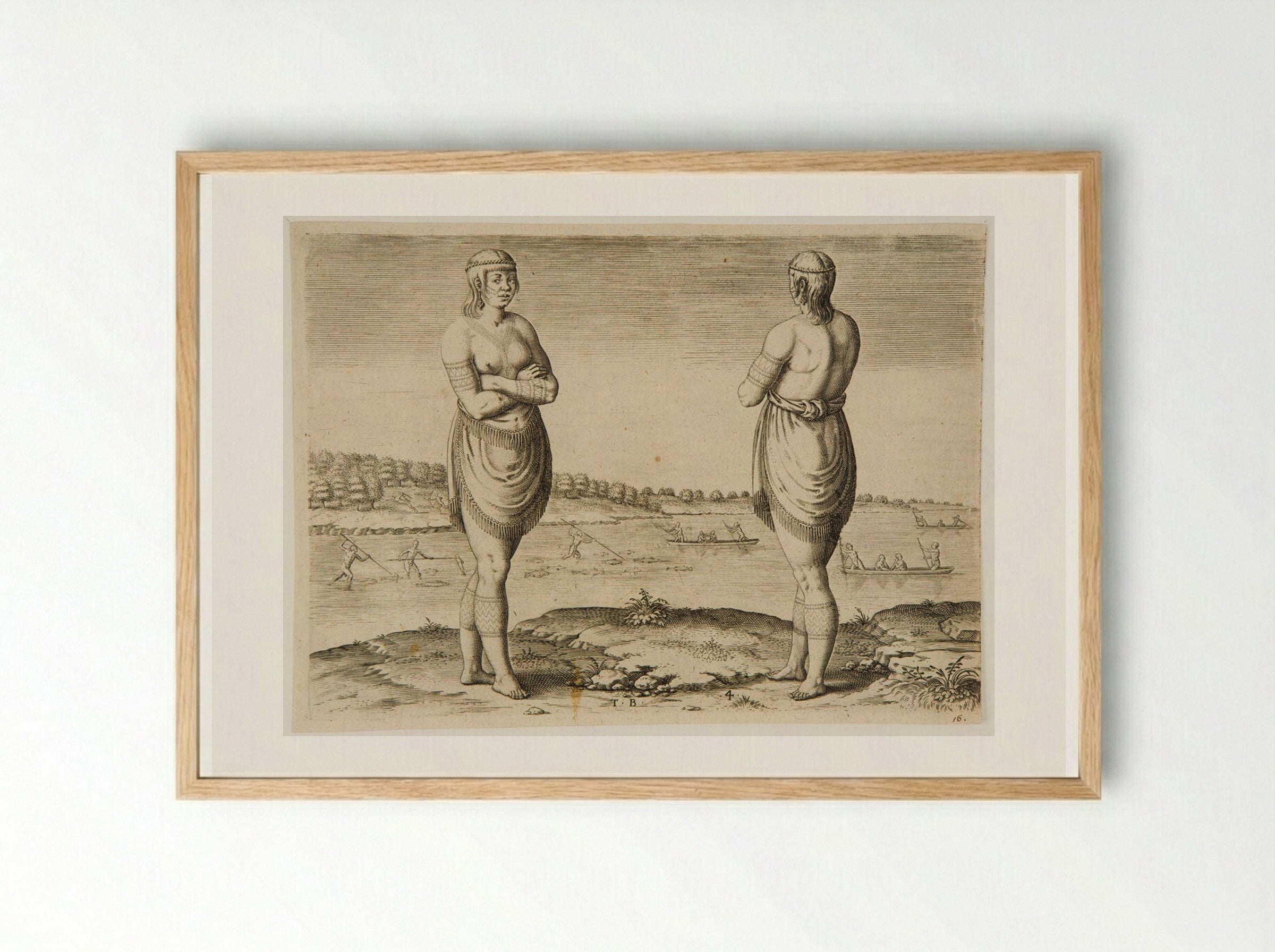 One of the Chief Ladies of Secota - Theodor de Bry - Framed Print Wood