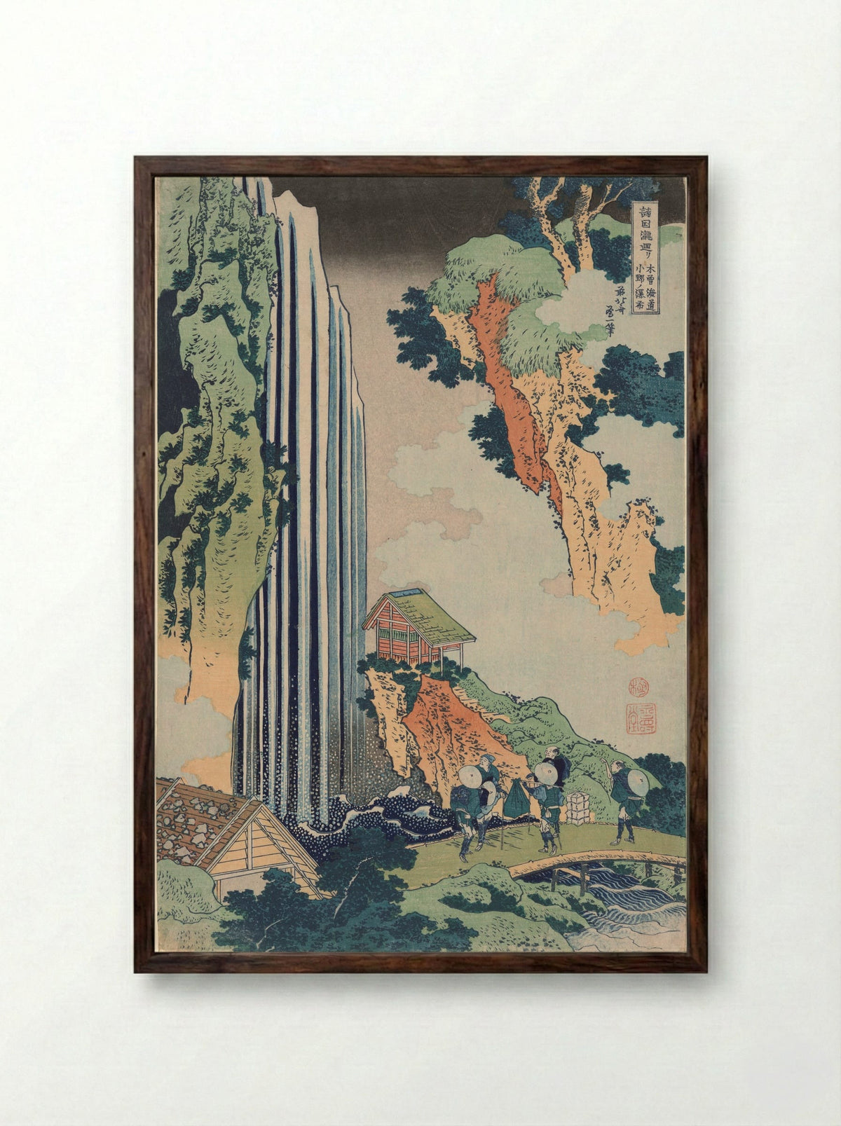 Ono Falls on the Kisokaidō Road - Katsushika Hokusai - Framed Print Dark Wood