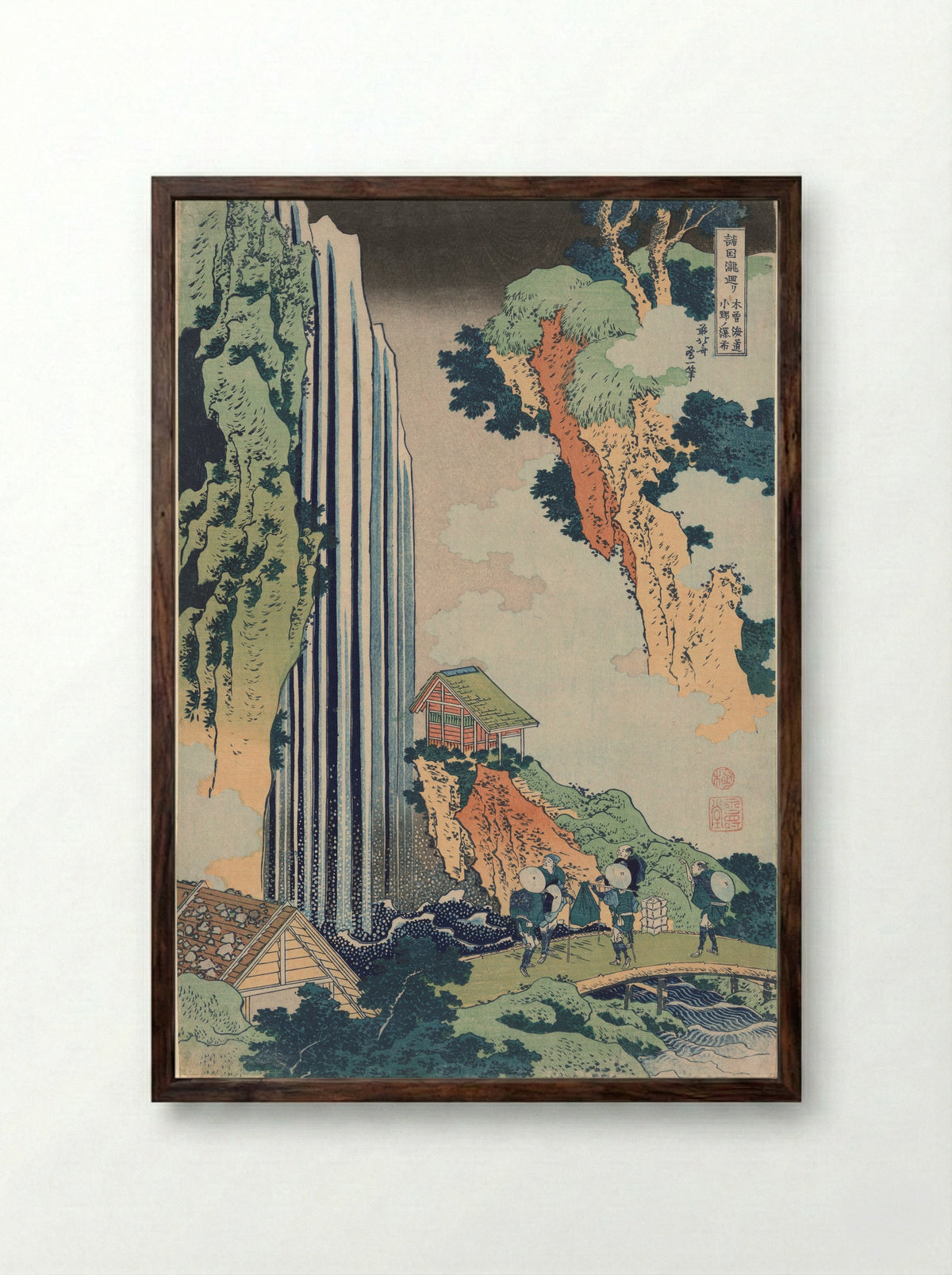 Ono Falls on the Kisokaidō Road - Katsushika Hokusai - Framed Print Dark Wood