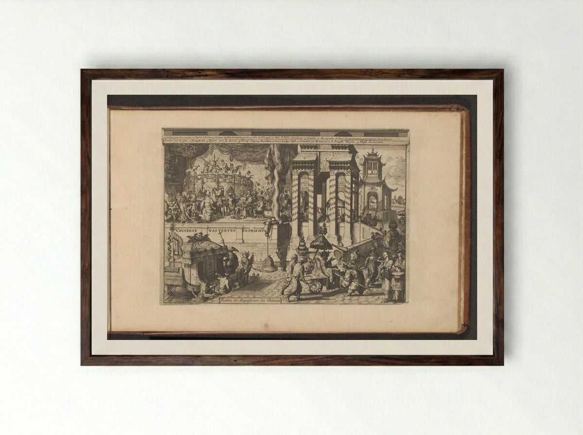 Ontvangstceremonie bij de Chinezen - Romeyn de Hooghe - Framed Print Dark Wood