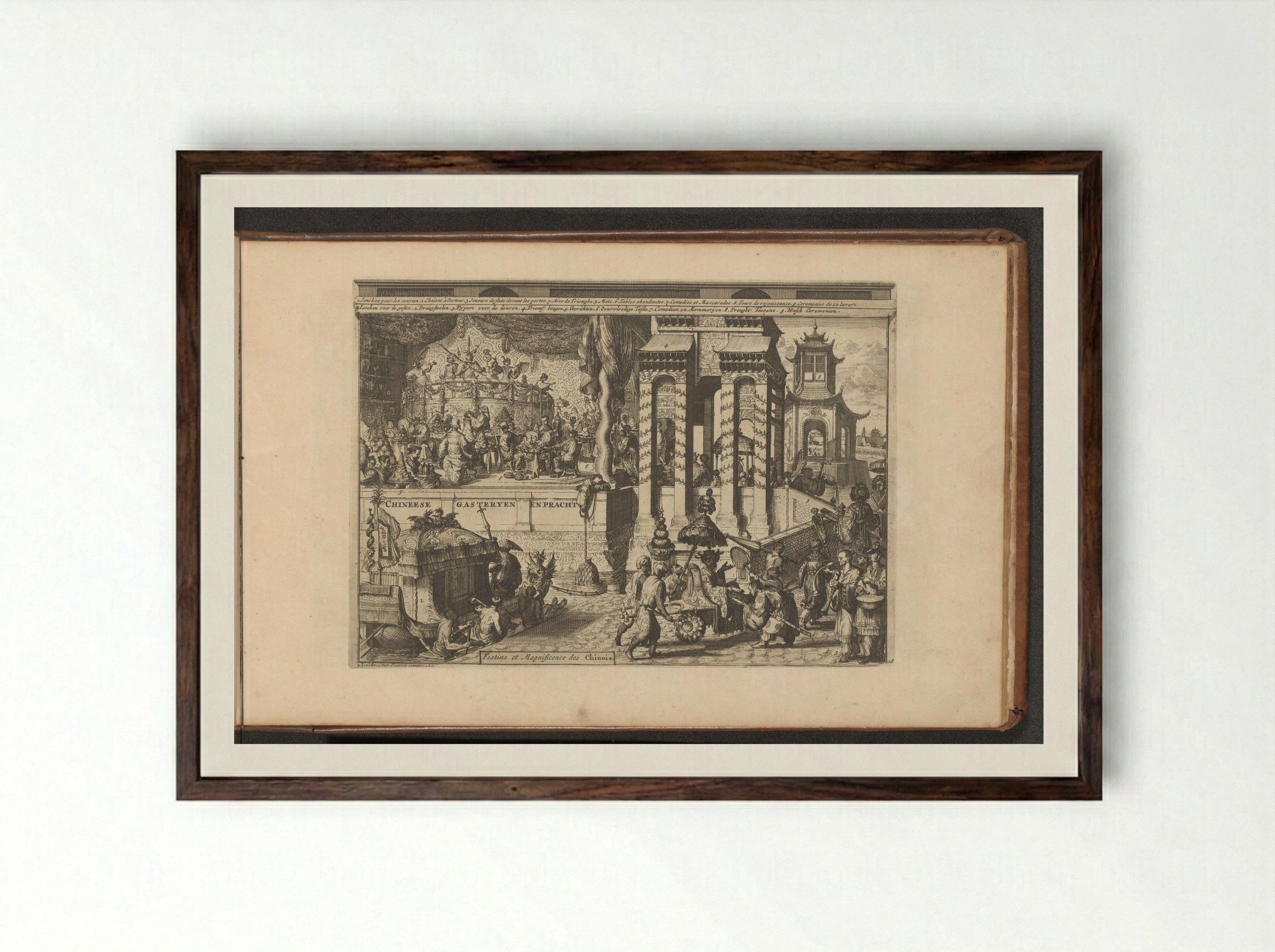 Ontvangstceremonie bij de Chinezen - Romeyn de Hooghe - Framed Print Dark Wood