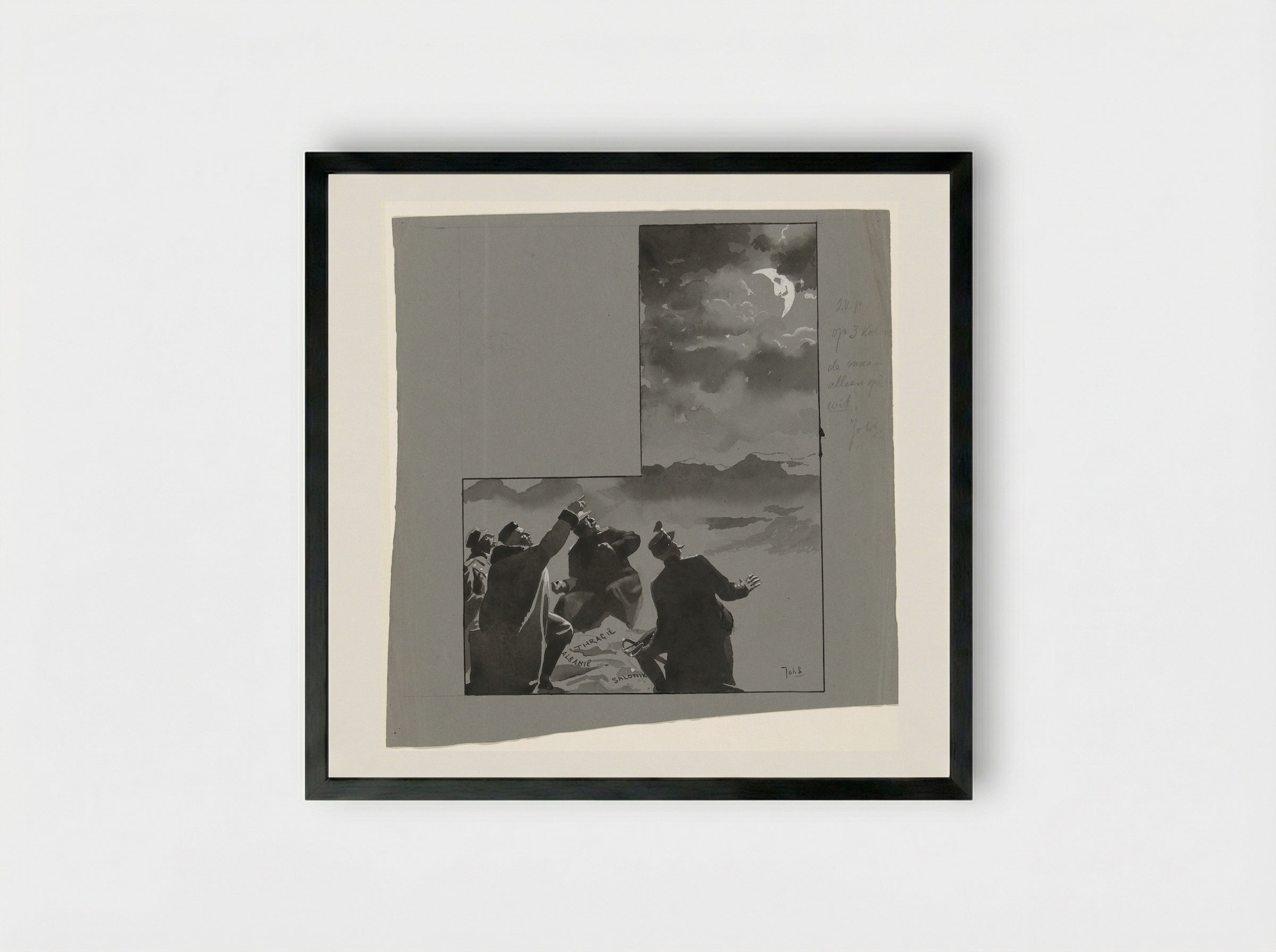 Ontwerp voor illustratie in De Amsterdammer: De Balkanroovers: De Halve Maan! - Johan Braakensiek - Framed Print Black