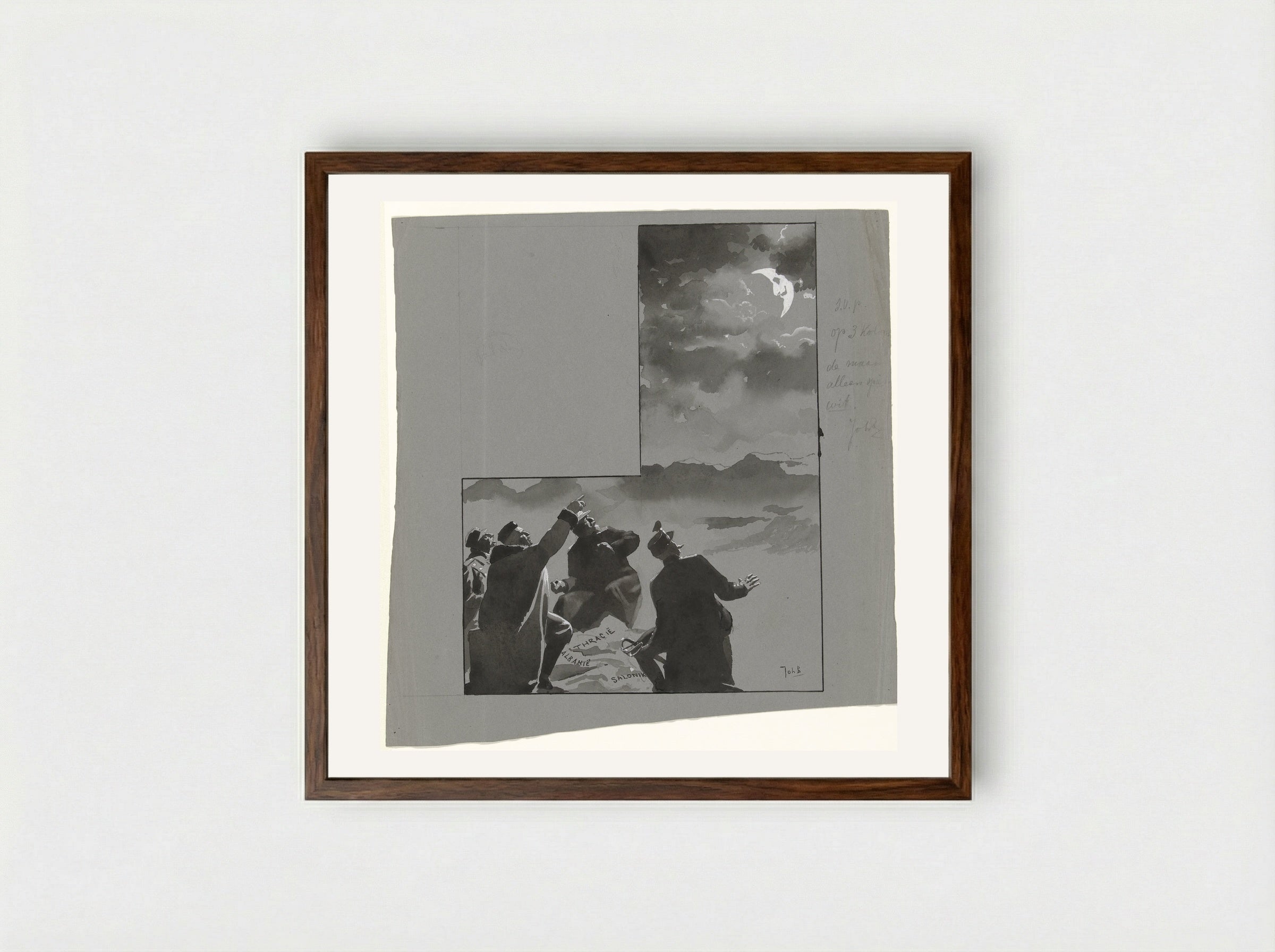 Ontwerp voor illustratie in De Amsterdammer: De Balkanroovers: De Halve Maan! - Johan Braakensiek - Framed Print Dark Wood
