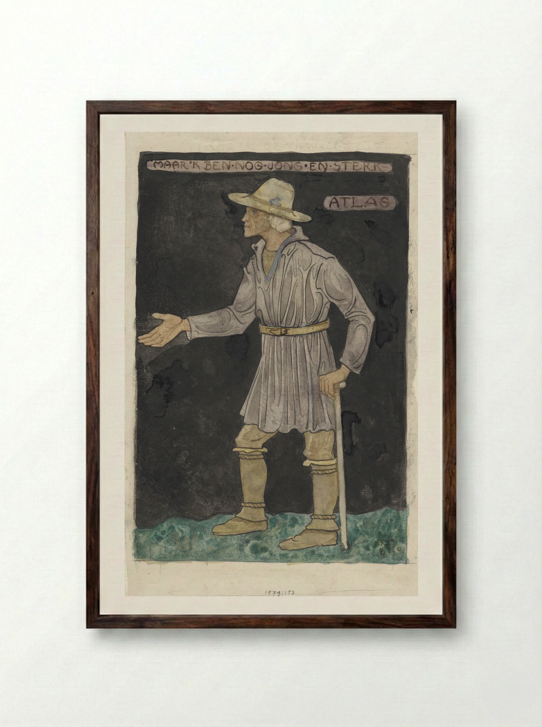 Ontwerp voor kostuum voor Atlas - Richard Nicolaüs Roland Holst - Framed Print Dark Wood