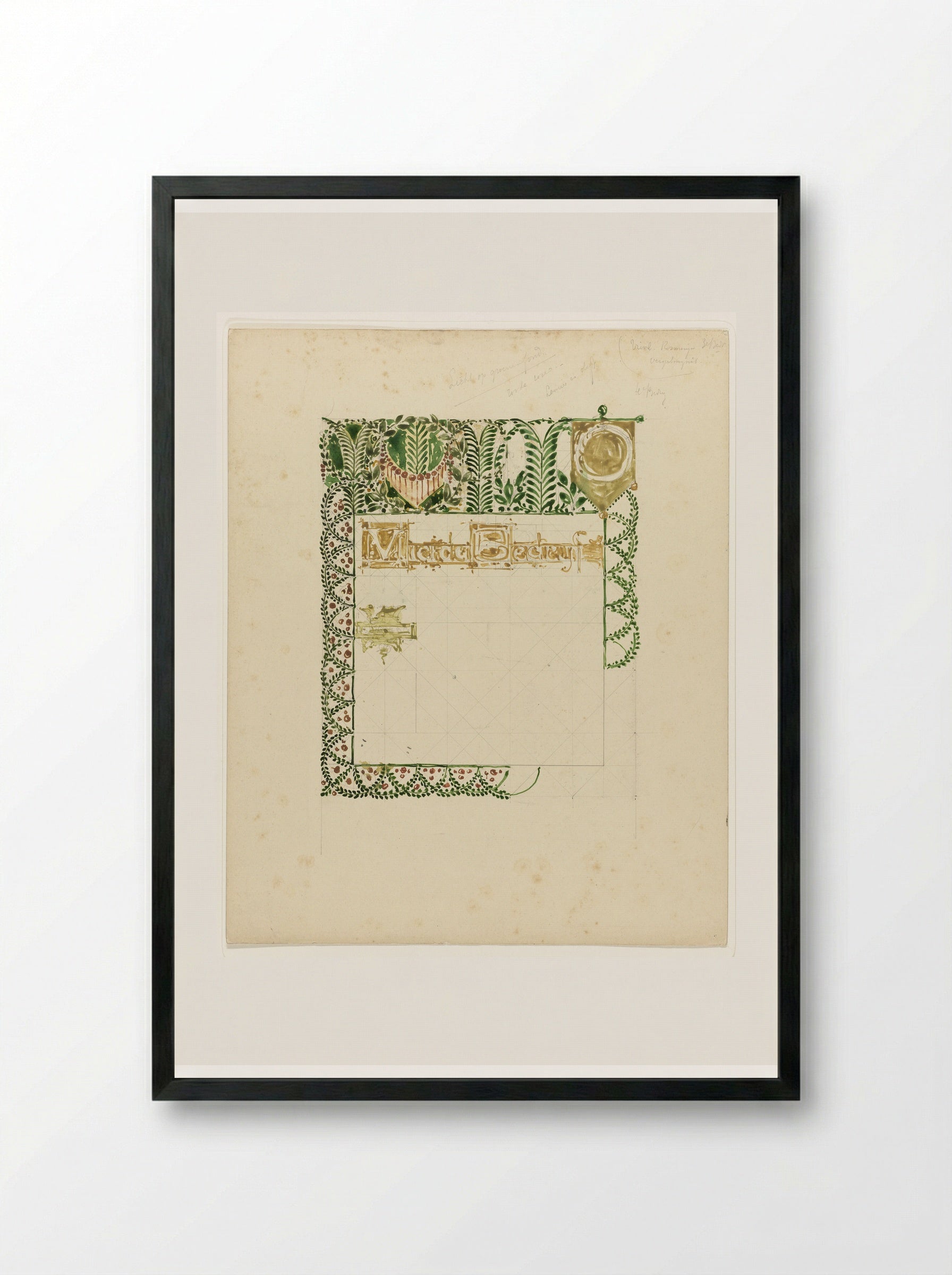 Ontwerp voor tekst Vierde Bedrijf met ornamenten - Bernard Willem Wierink - Framed Print Black