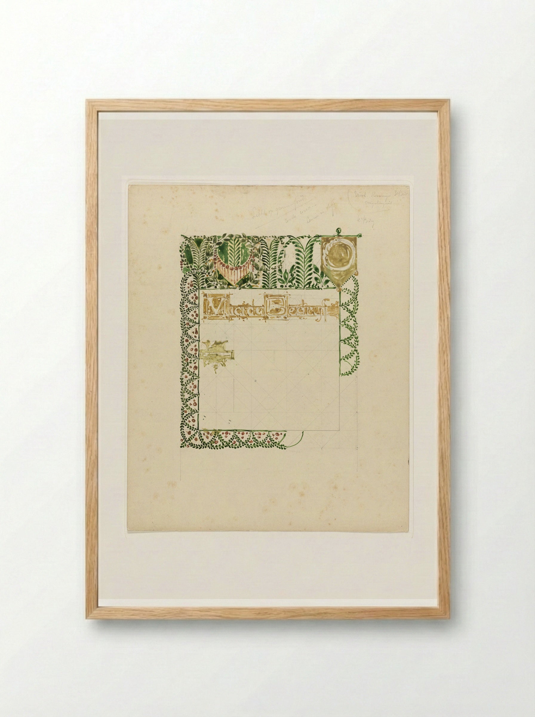 Ontwerp voor tekst Vierde Bedrijf met ornamenten - Bernard Willem Wierink - Framed Print Wood