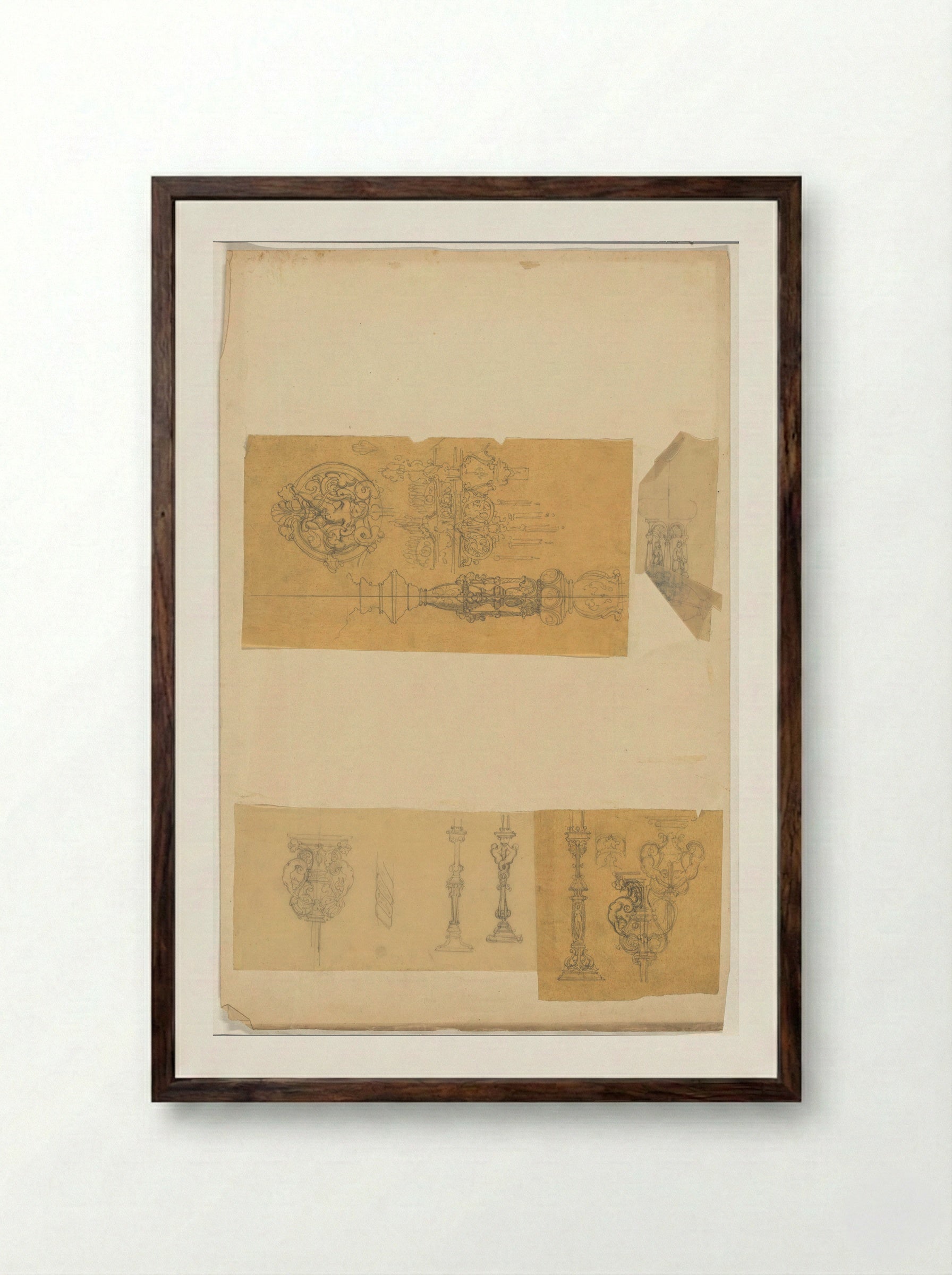 Ontwerpen voor diverse bronzen voorwerpen - Firma Feuchère - Framed Print Dark Wood