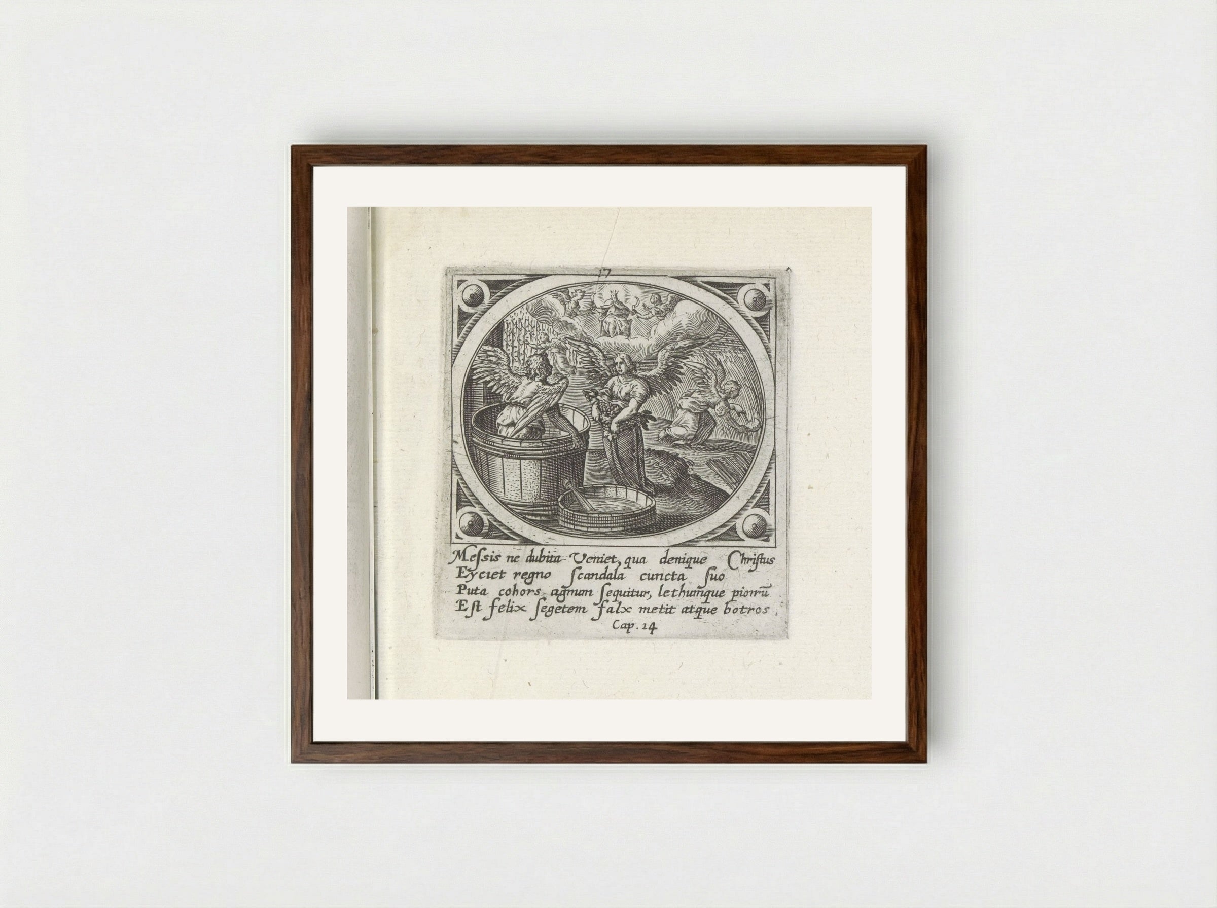 Oogsten met sikkel en wijnpers - Gerard de Jode - Framed Print Dark Wood
