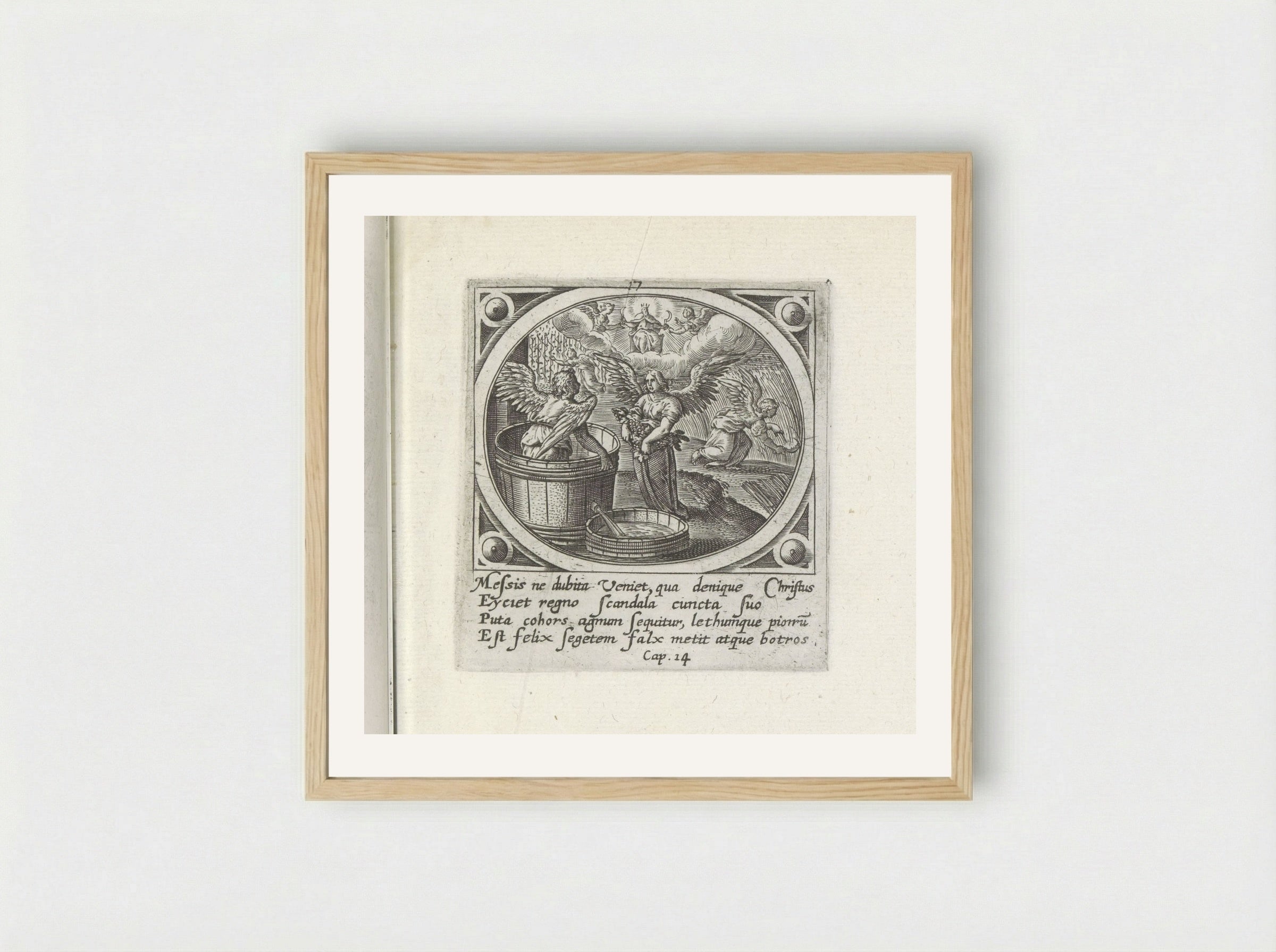 Oogsten met sikkel en wijnpers - Gerard de Jode - Framed Print Wood