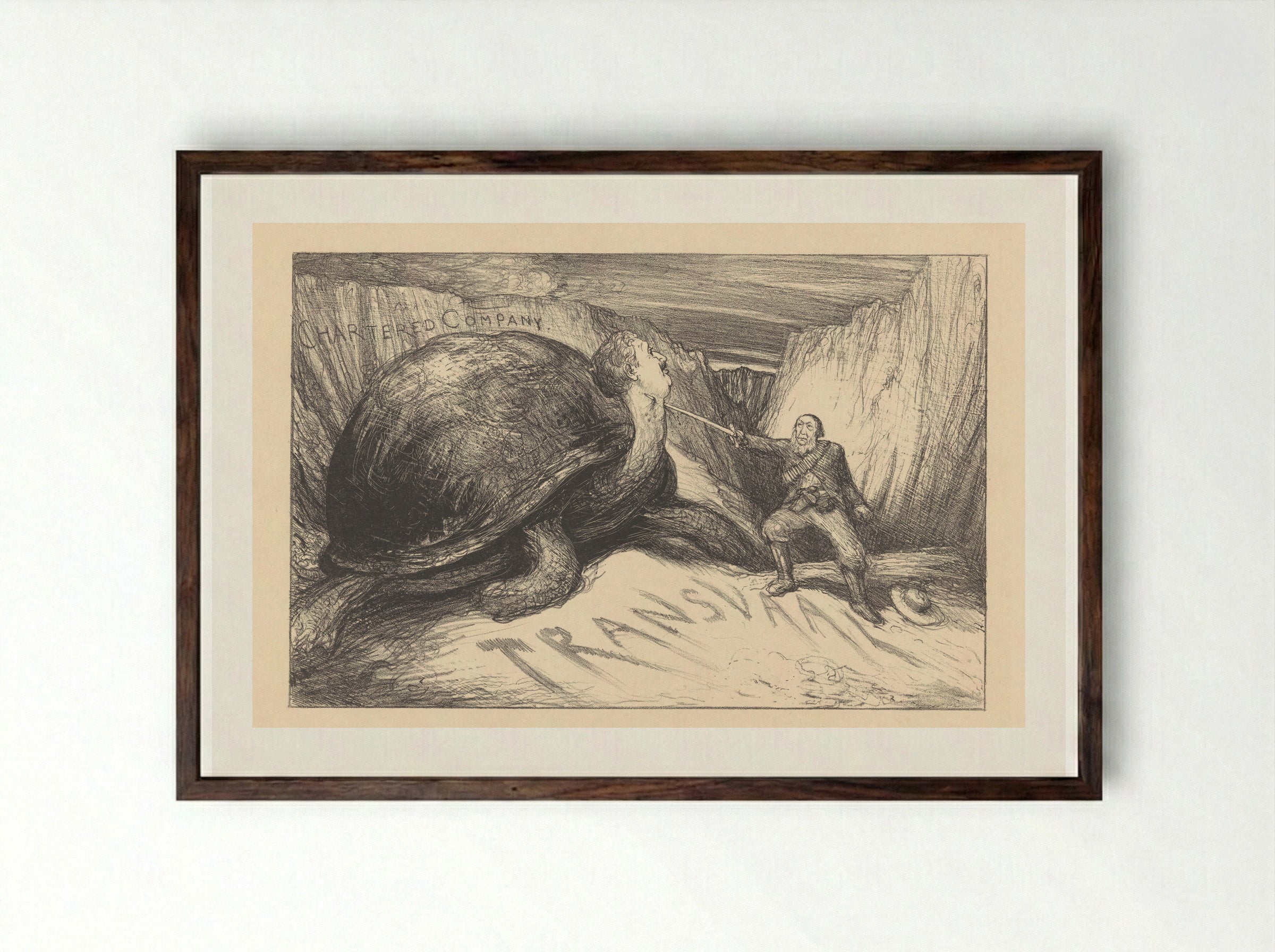 Oom Paul en de schildpad - Marius Bauer - Framed Print Dark Wood
