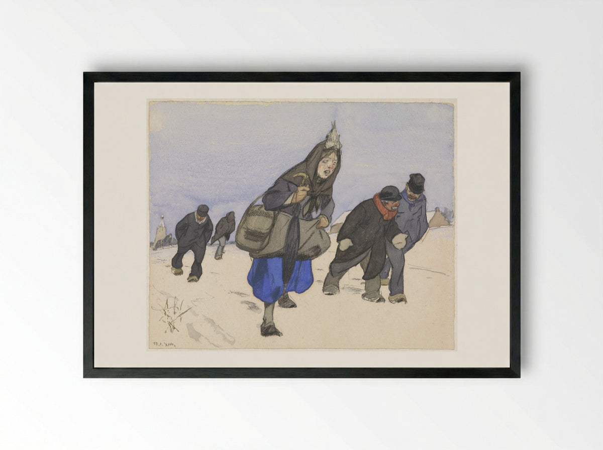 Oorlogsvluchtelingen in de sneeuw - Alfred Ost - Framed Print Black
