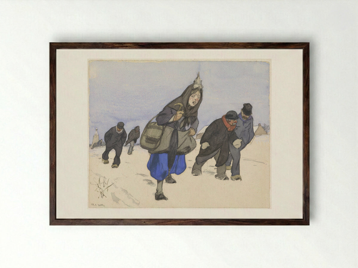 Oorlogsvluchtelingen in de sneeuw - Alfred Ost - Framed Print Dark Wood
