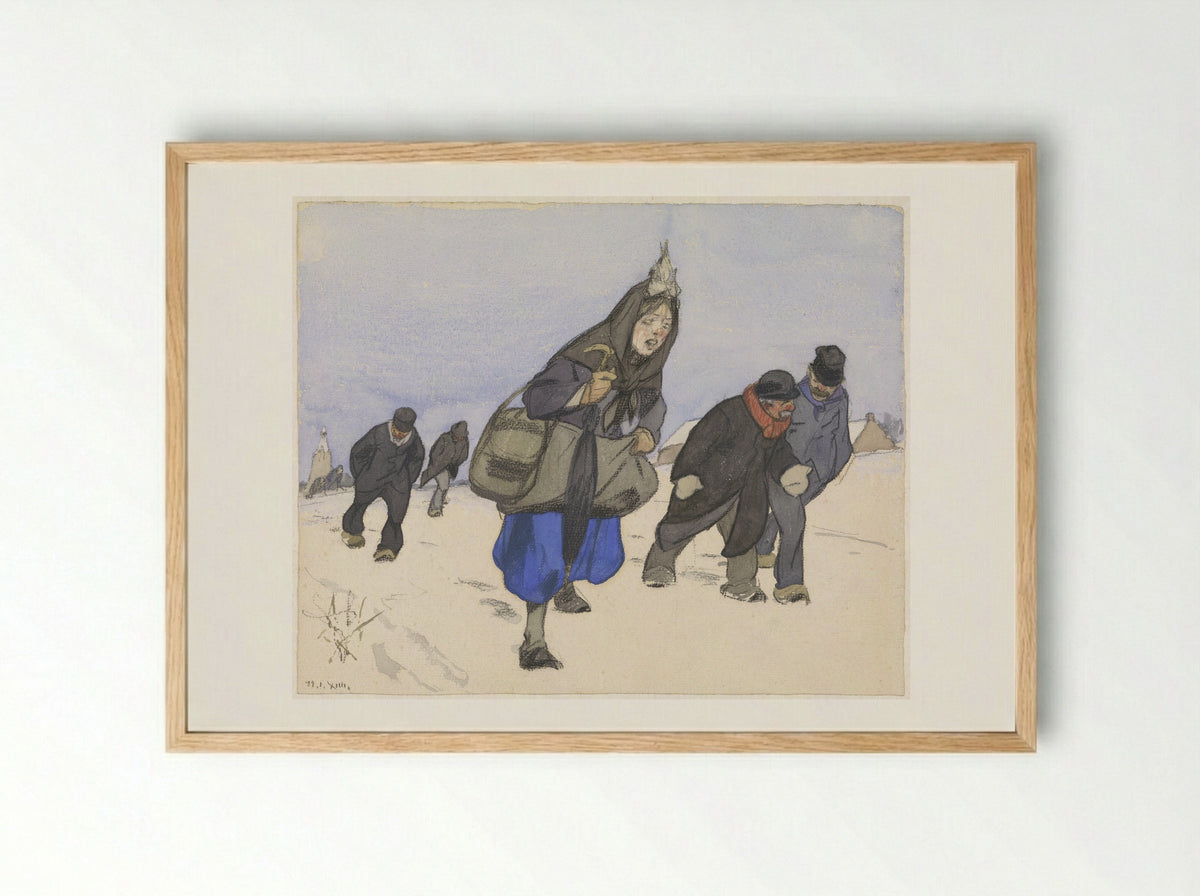 Oorlogsvluchtelingen in de sneeuw - Alfred Ost - Framed Print Wood