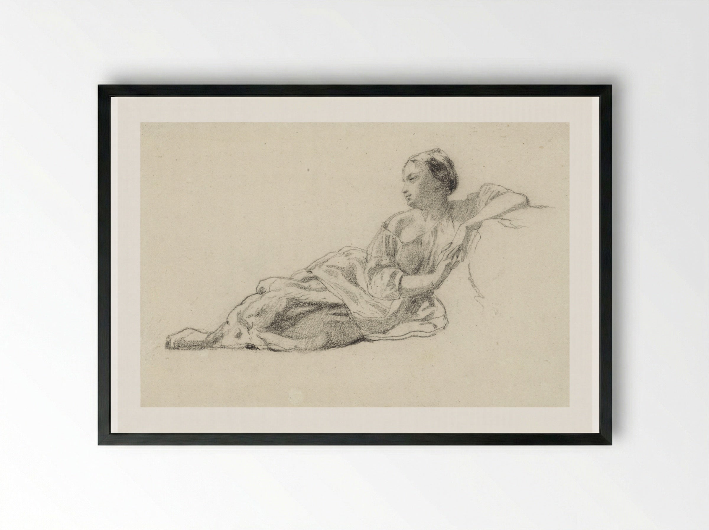 Op de grond zittende jonge vrouw - Johan Daniël Koelman - Framed Print Black