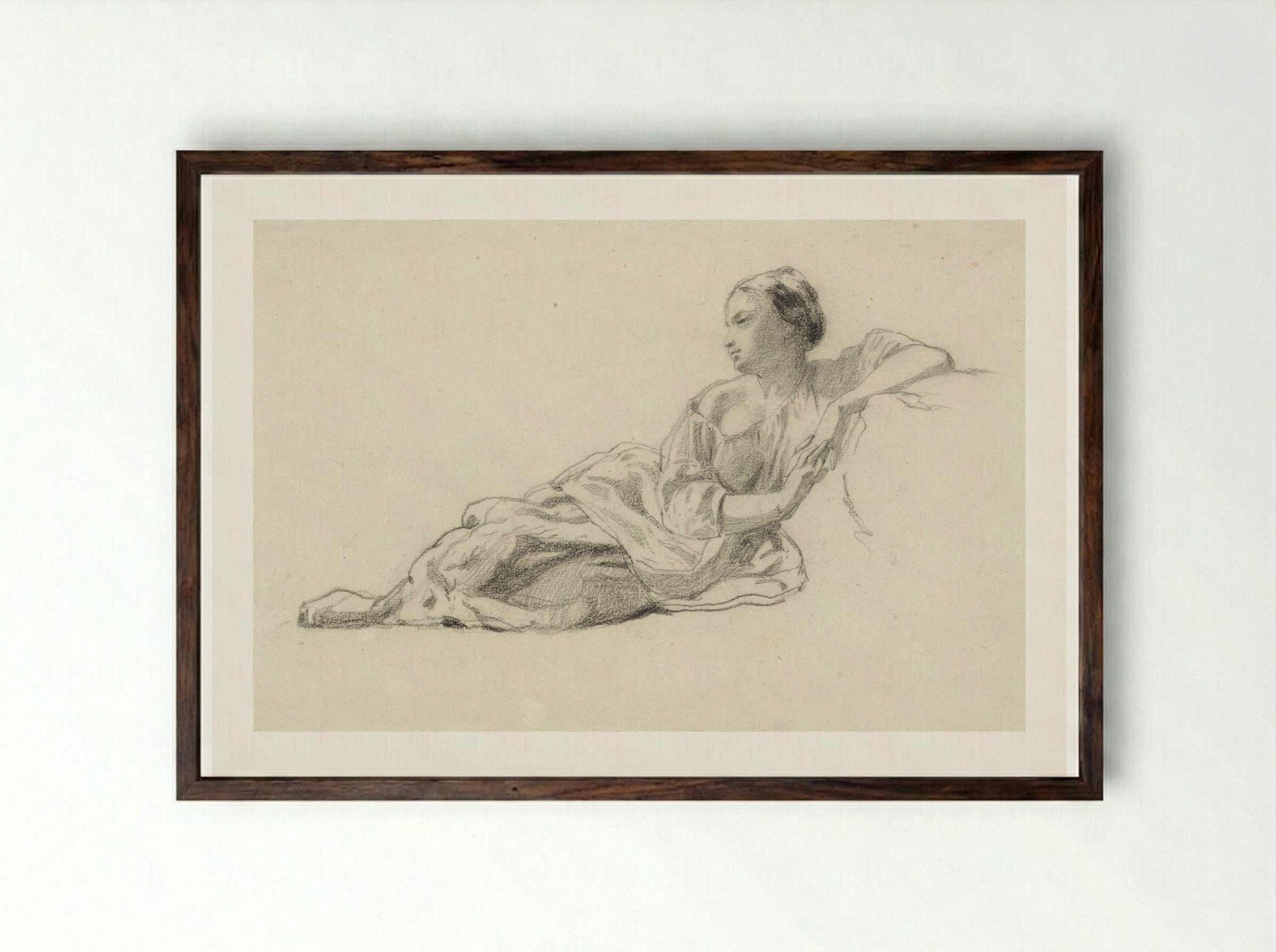 Op de grond zittende jonge vrouw - Johan Daniël Koelman - Framed Print Dark Wood