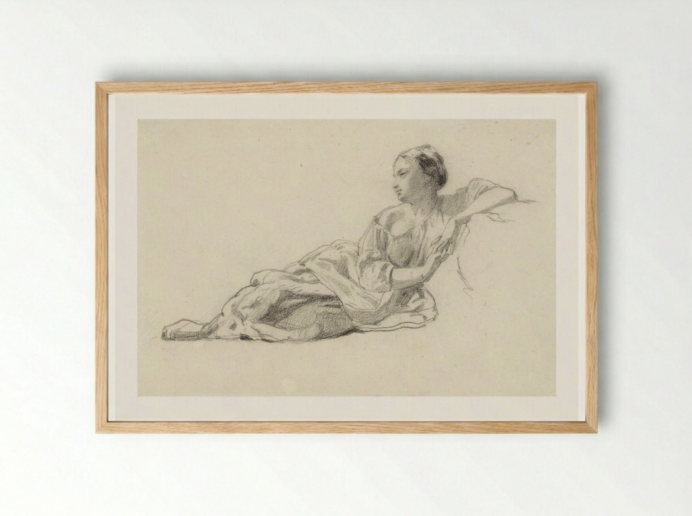 Op de grond zittende jonge vrouw - Johan Daniël Koelman - Framed Print Wood