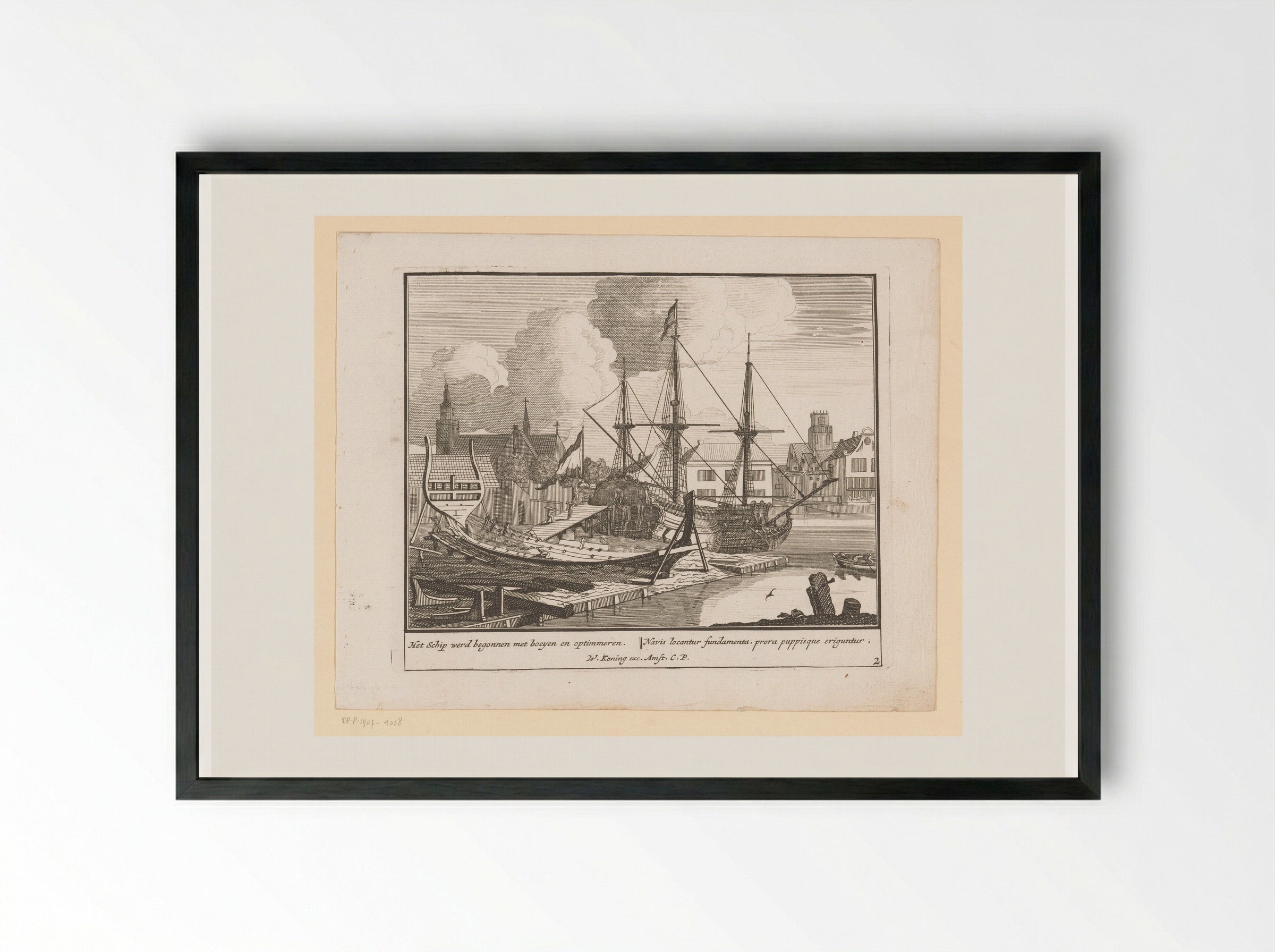 Opbouw van een schip - Pieter van den Berge - Framed Print Black