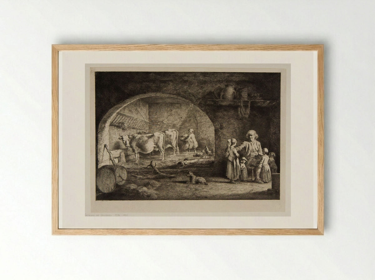 Open Vaulted Cow-House with Two Cows - Jean-Jacques de Boissieu - Framed Print Wood