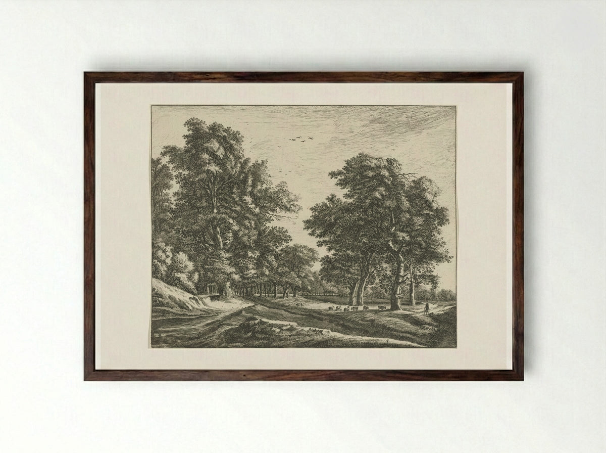 Open plek in het Haagse Bos - Roelant Roghman - Framed Print Dark Wood