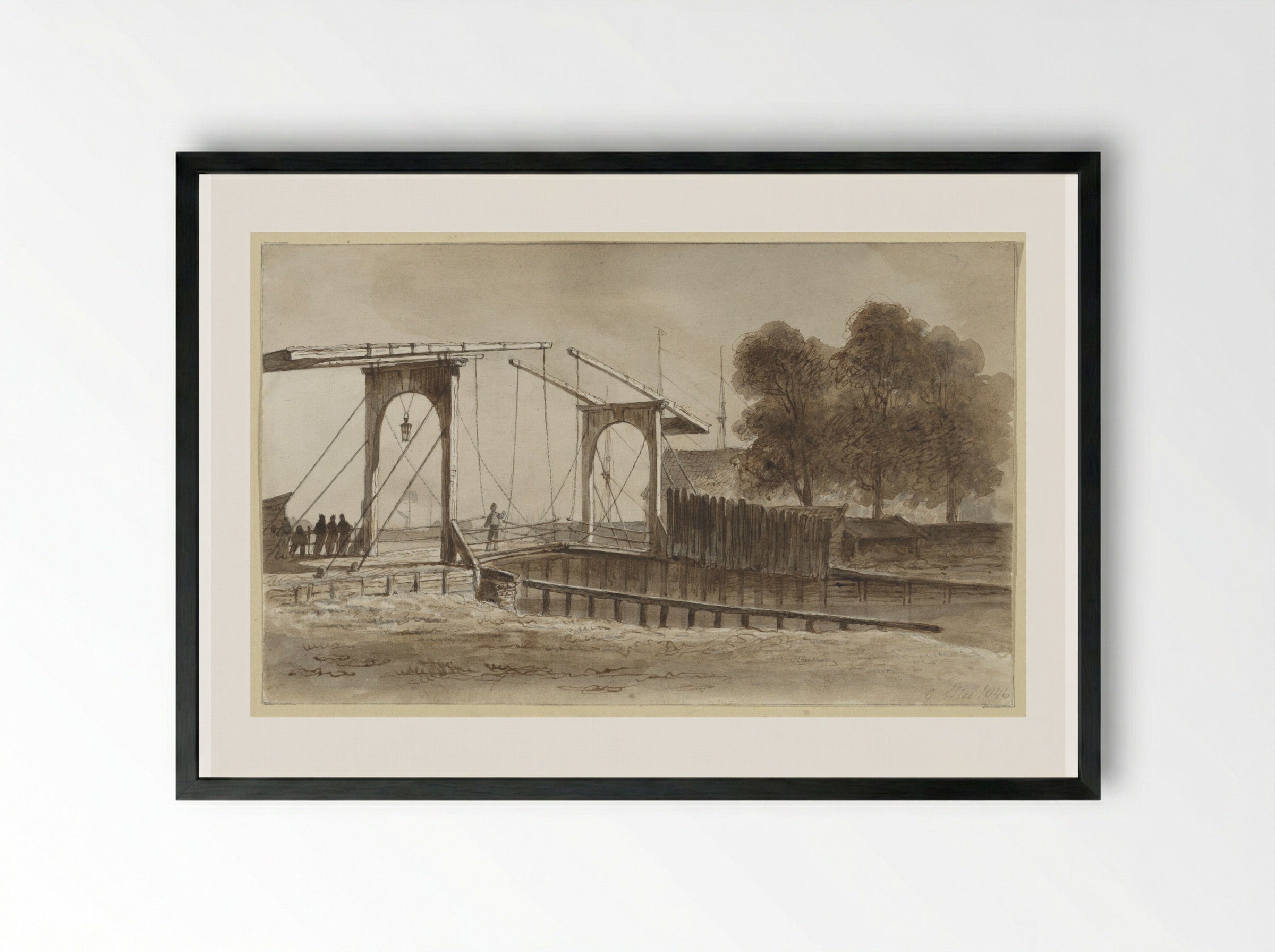 Ophaalbrug bij het Bikkerseiland te Amsterdam - Hendrik Abraham Klinkhamer - Framed Print Black
