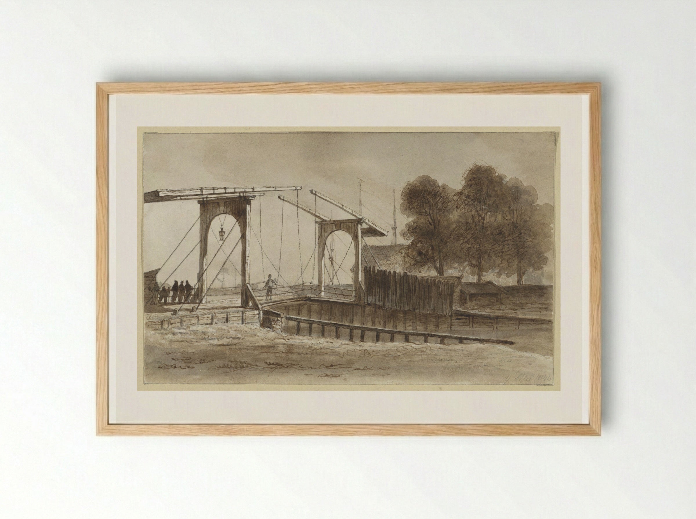 Ophaalbrug bij het Bikkerseiland te Amsterdam - Hendrik Abraham Klinkhamer - Framed Print Wood