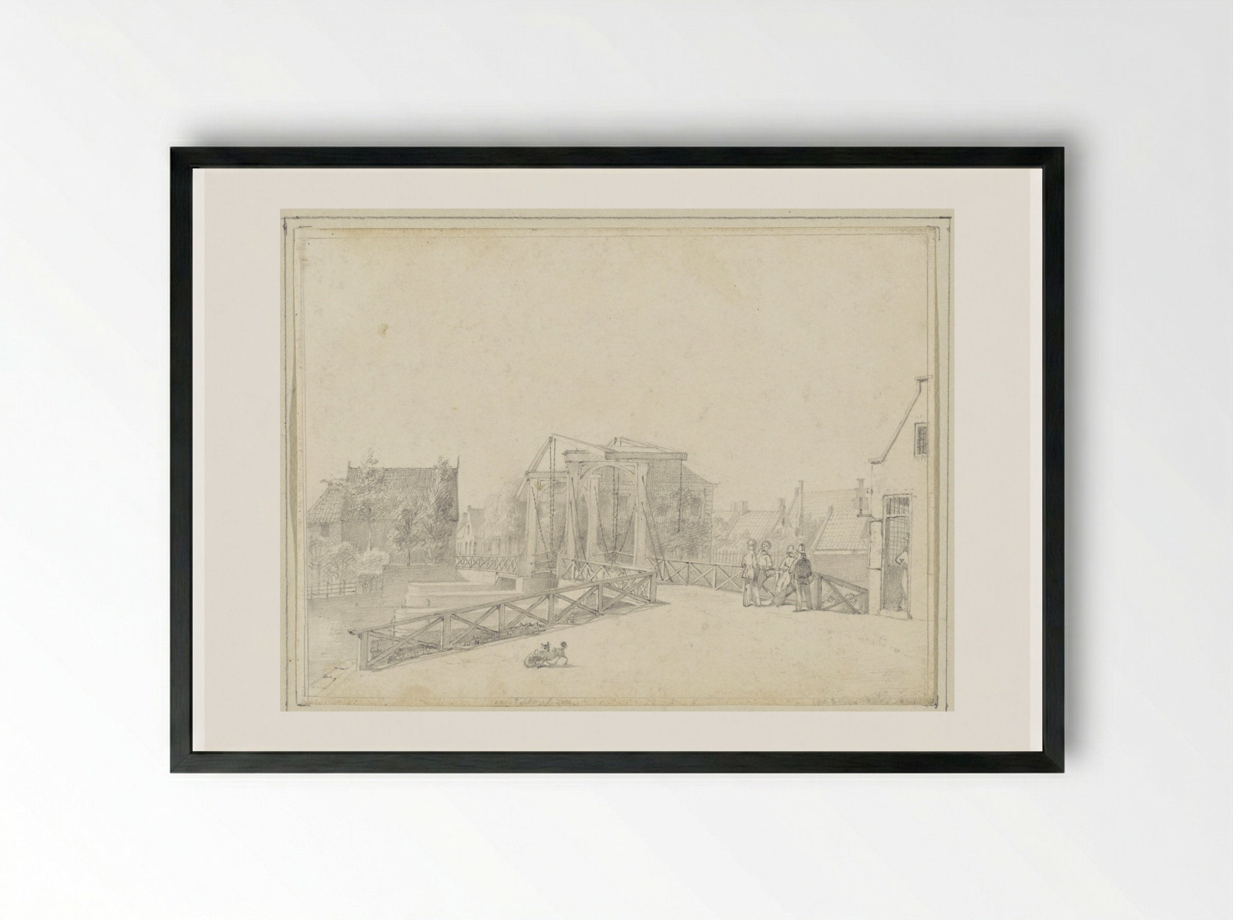 Ophaalbrug over de sluis in de Vecht te Muiden - Hendrik Abraham Klinkhamer - Framed Print Black
