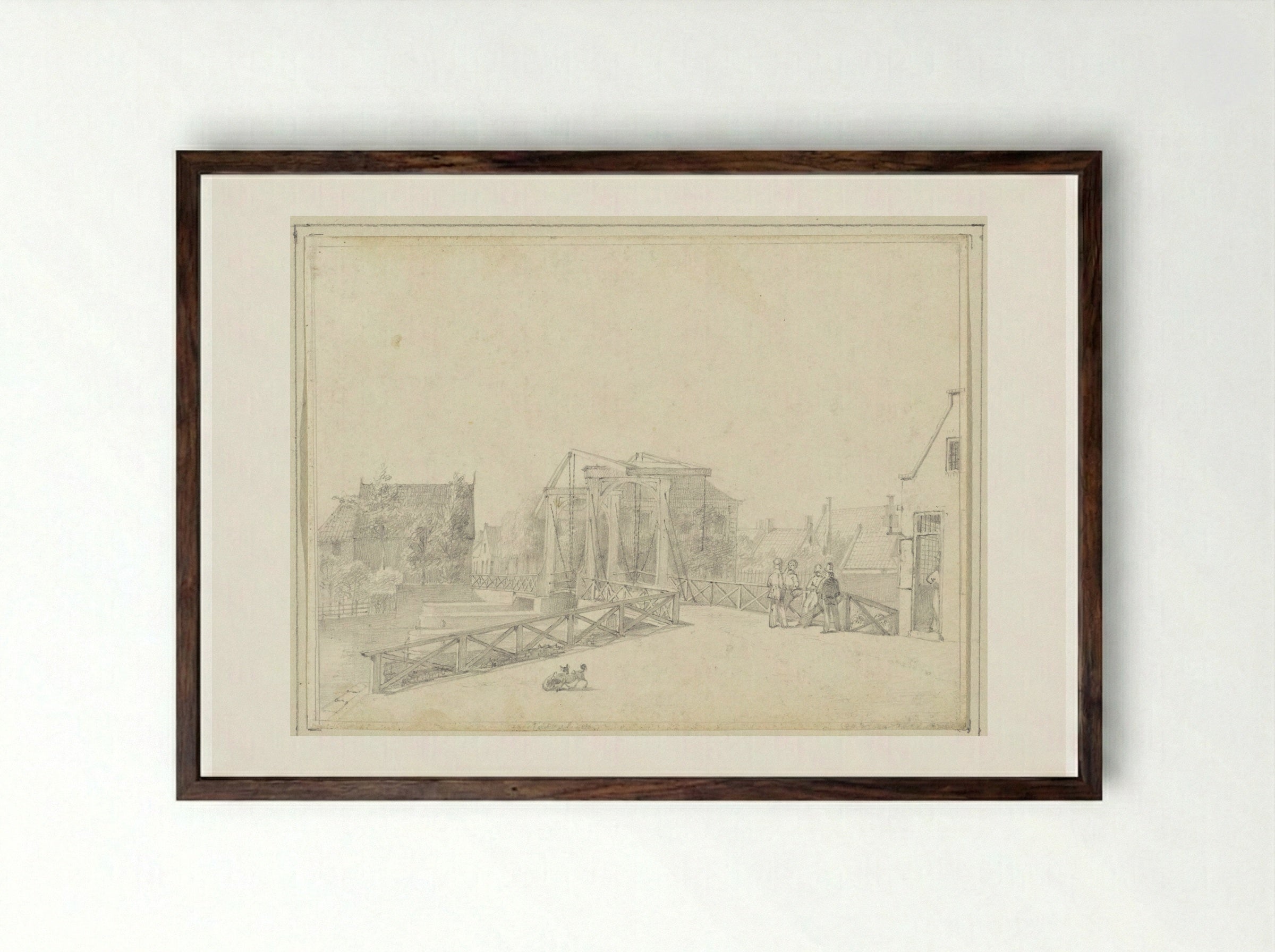 Ophaalbrug over de sluis in de Vecht te Muiden - Hendrik Abraham Klinkhamer - Framed Print Dark Wood