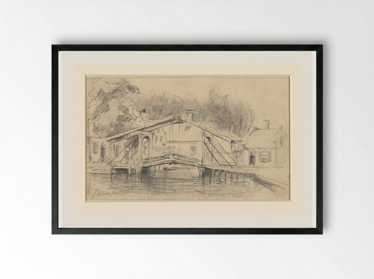 Ophaalbruggetje in een dorp - Johan Hendrik Weissenbruch - Framed Print Black
