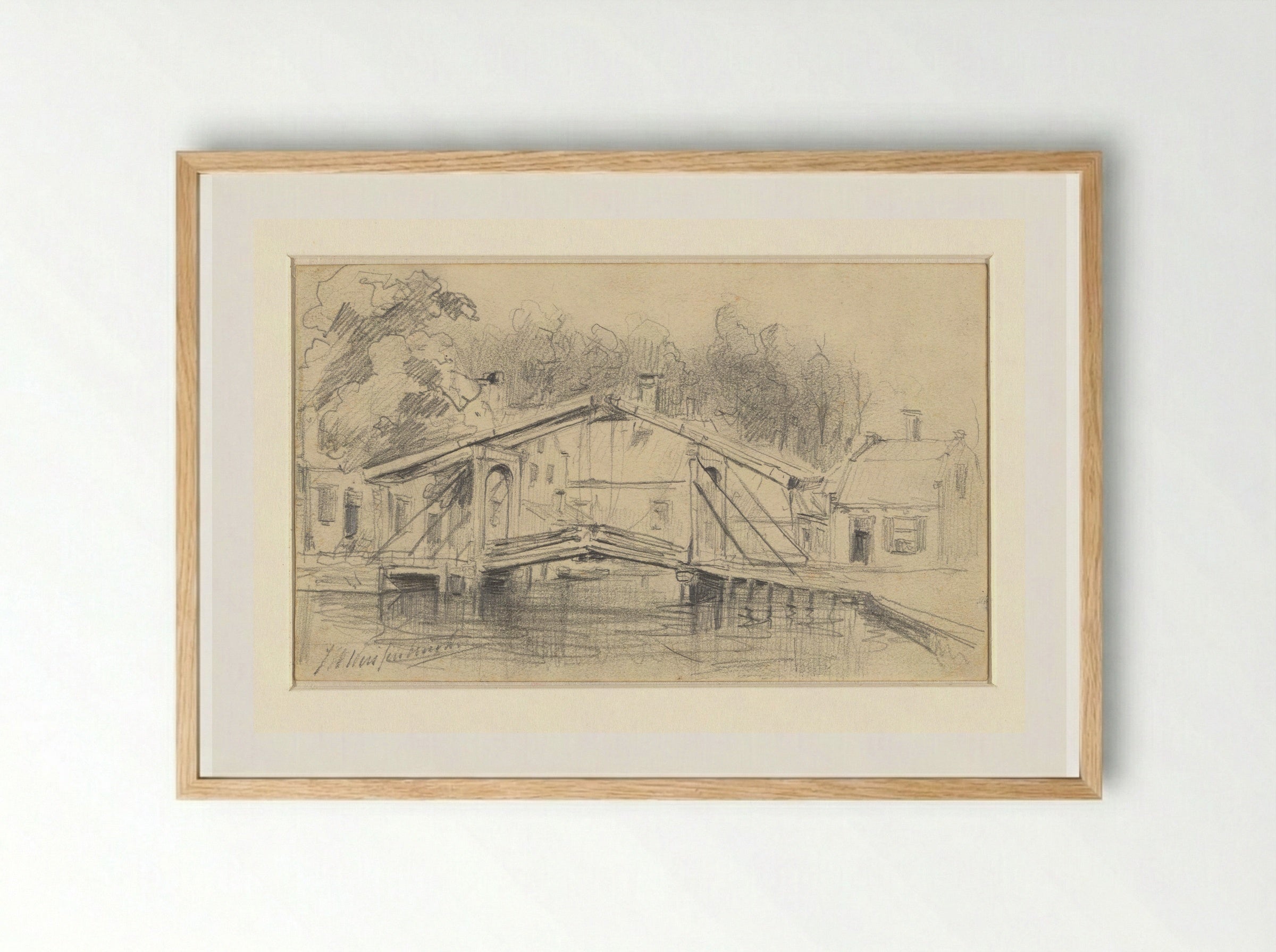 Ophaalbruggetje in een dorp - Johan Hendrik Weissenbruch - Framed Print Wood