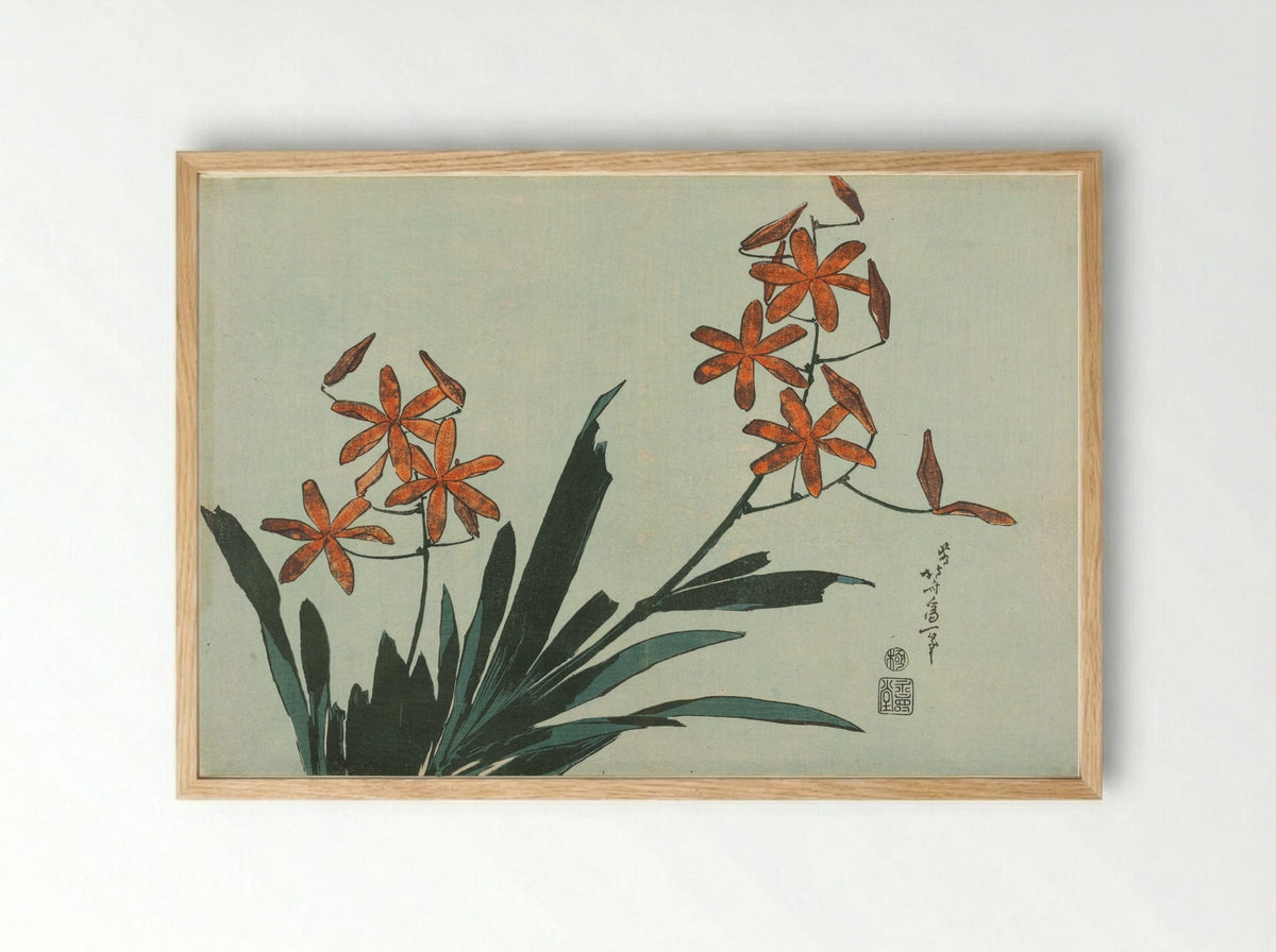Orange Orchids - Katsushika Hokusai - Framed Print Wood