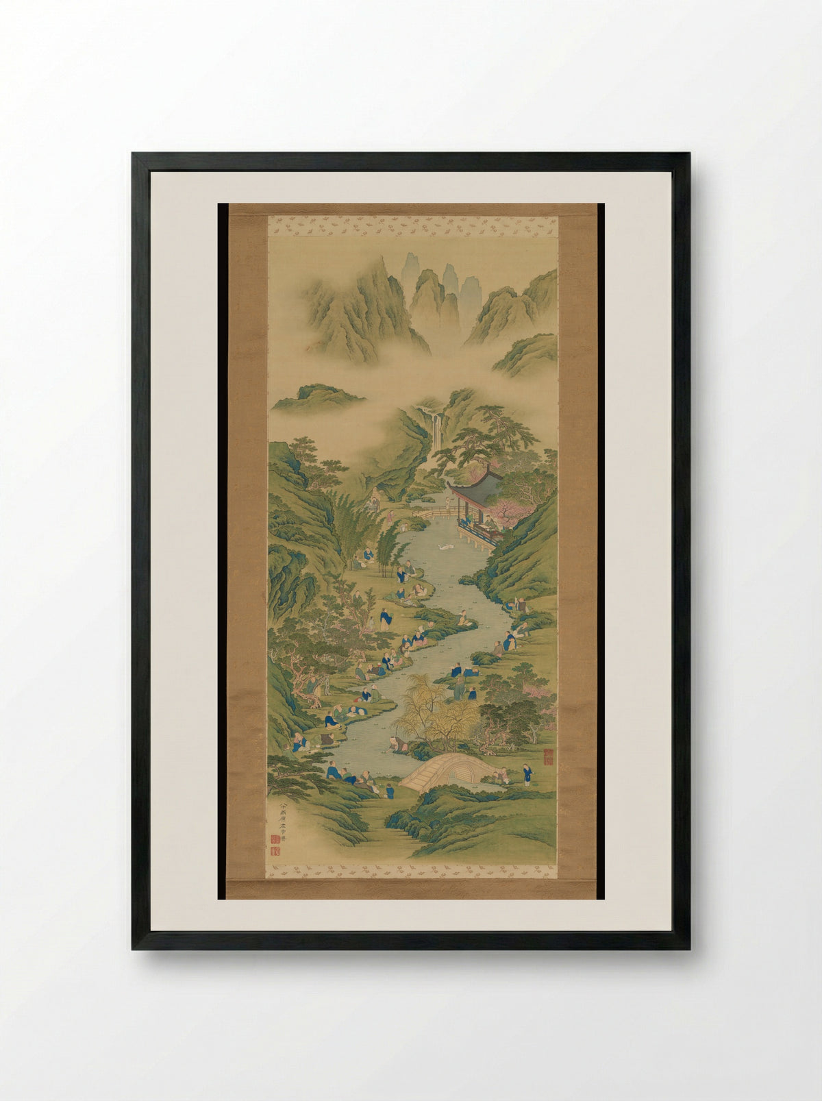 Orchid Pavilion by a Winding Stream - Hara Zaichū - Framed Print Black