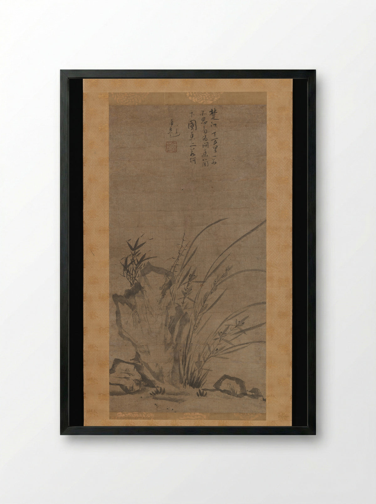 Orchids, Bamboo, Briars, and Rocks - Tesshū Tokusai - Framed Print Black