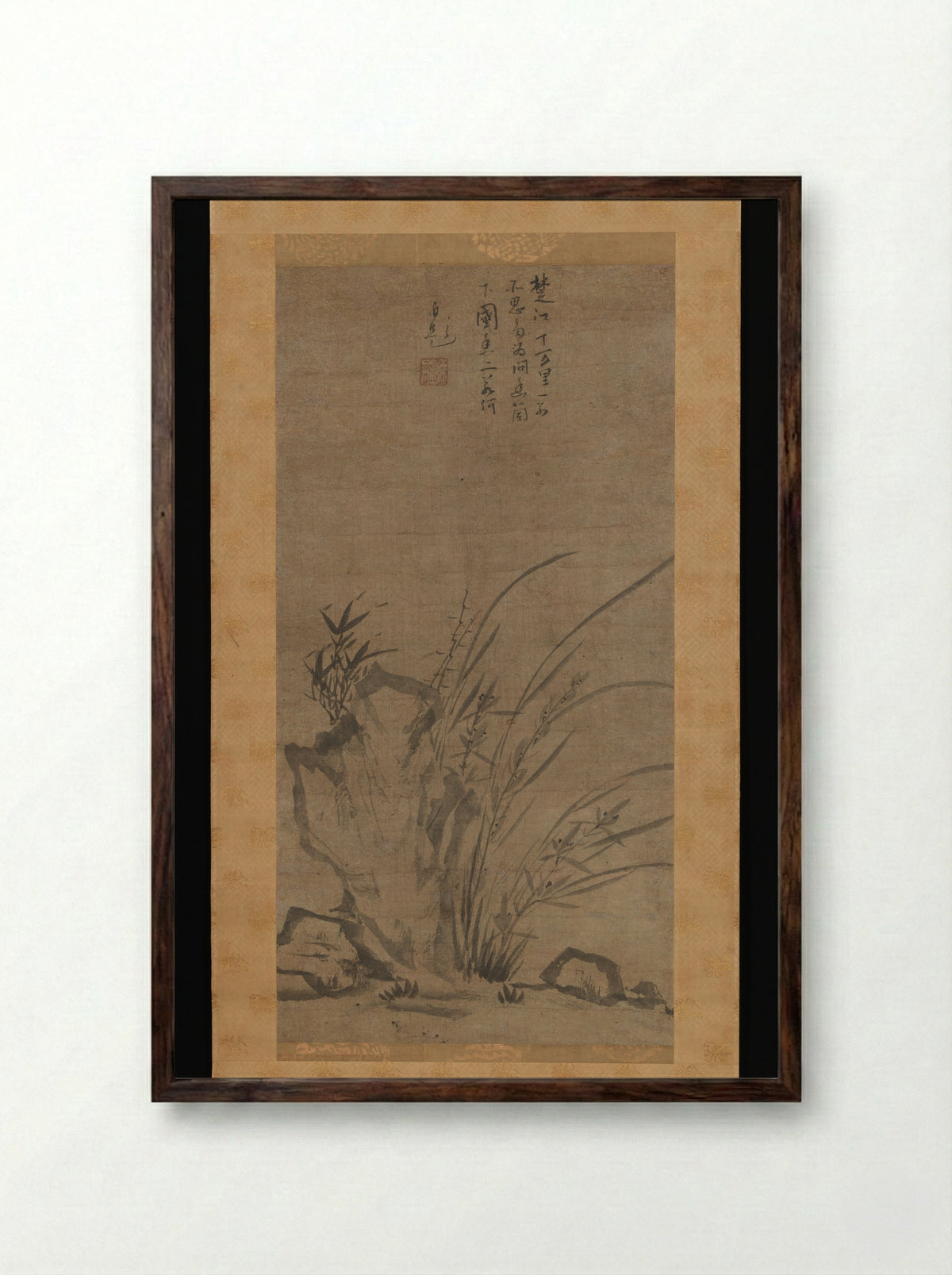 Orchids, Bamboo, Briars, and Rocks - Tesshū Tokusai - Framed Print Dark Wood