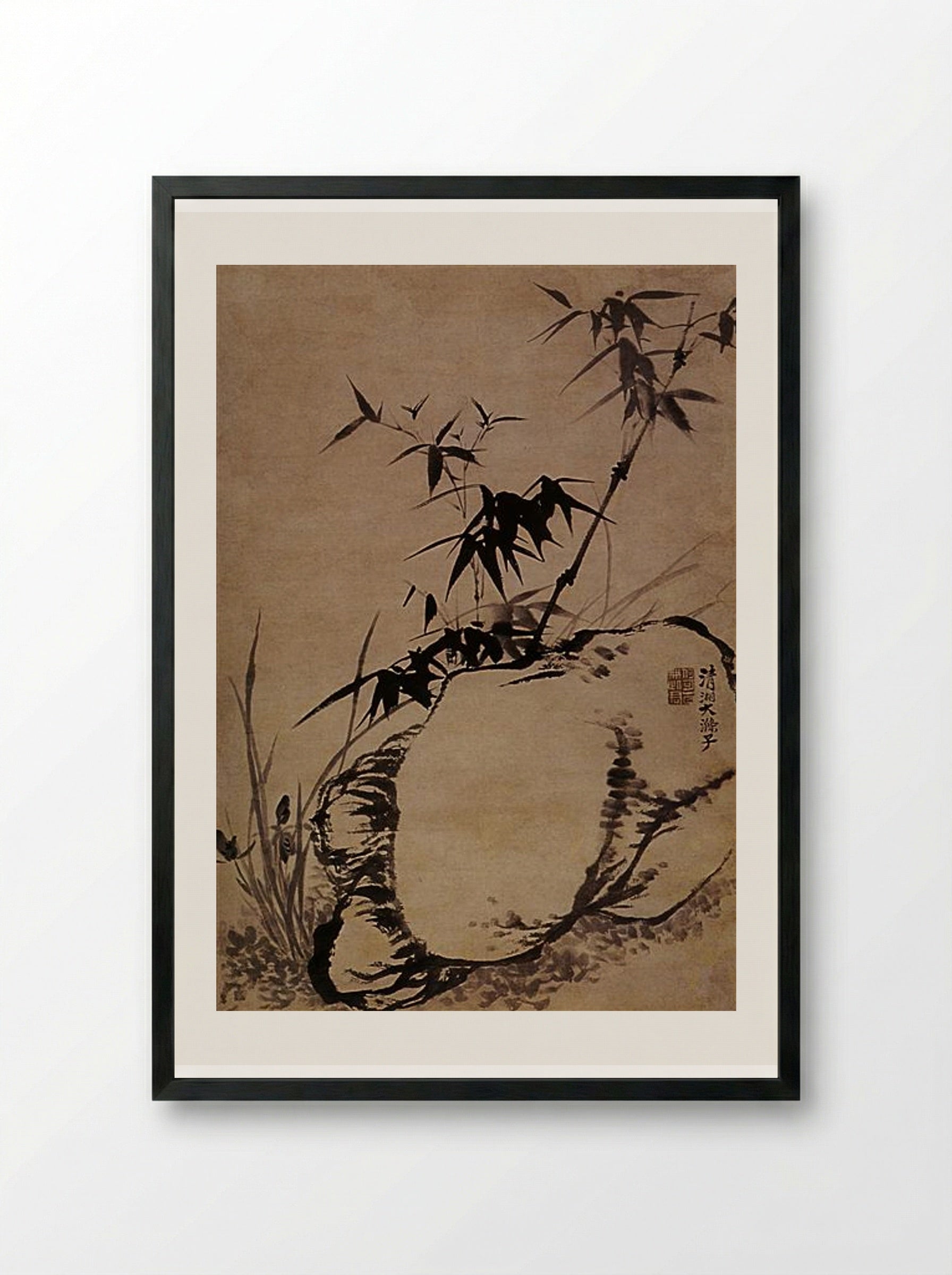 Orchids, Bamboo, and Rock - Shitao - Framed Print Black